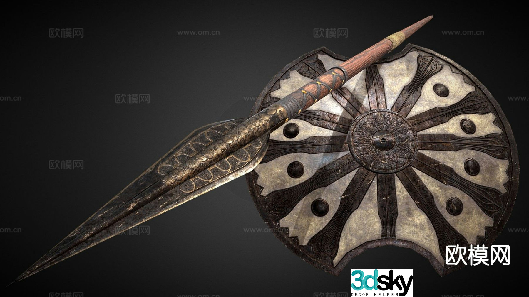 Achilles shield and spear 3d model