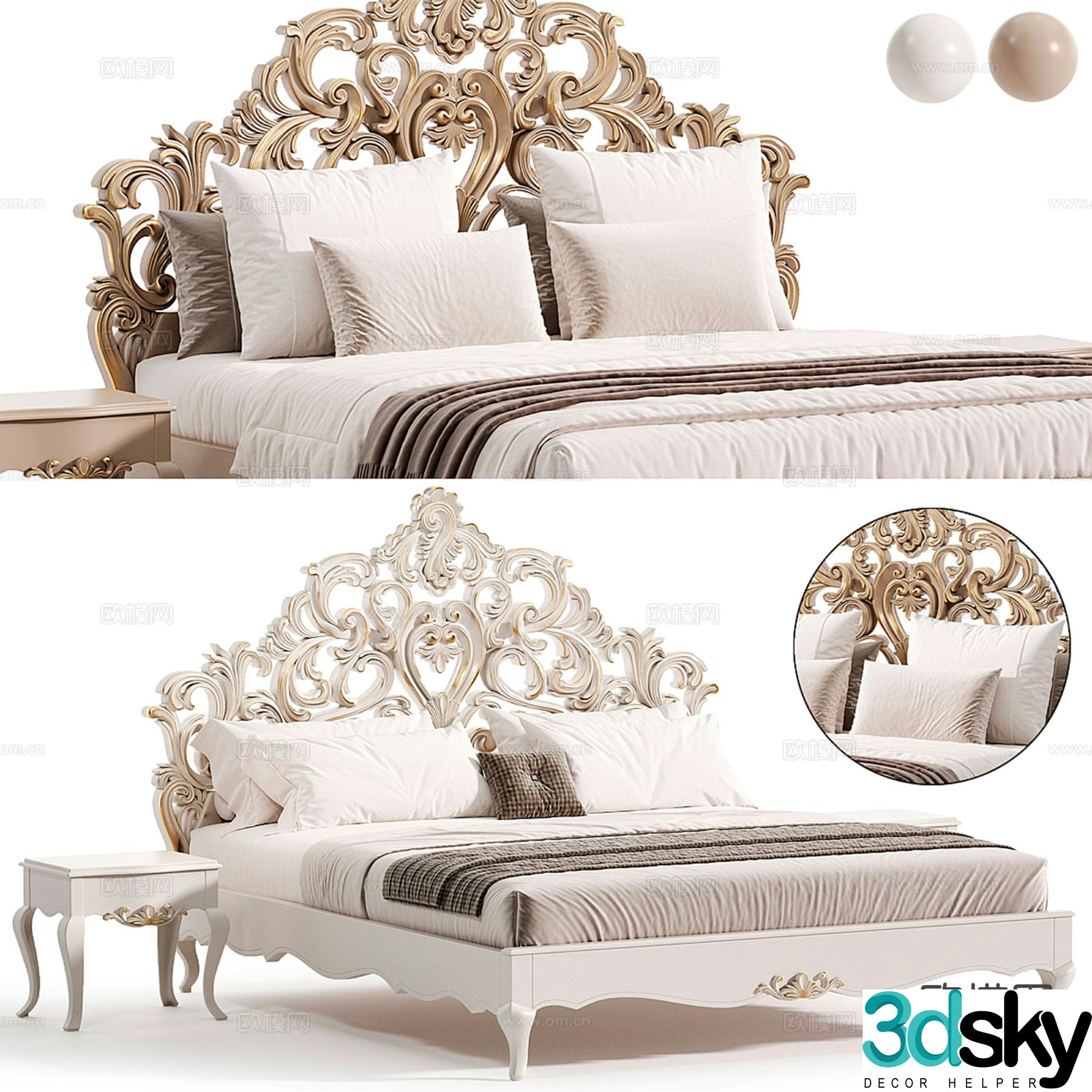Simple European double bed 3d model