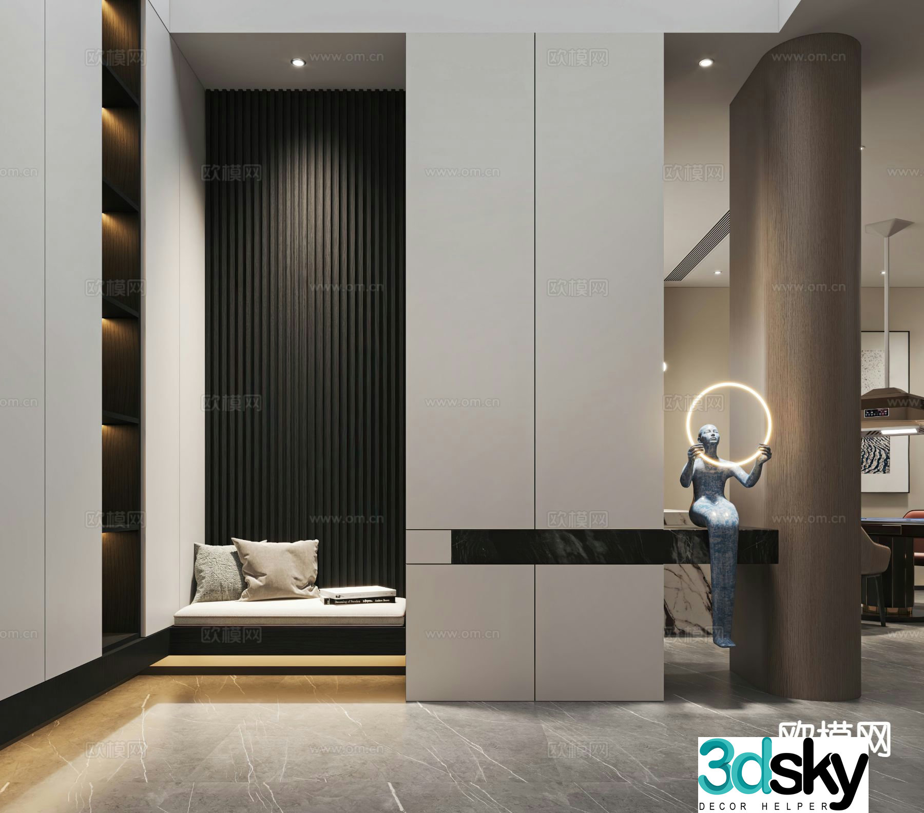 Modern entrance shoe cabinet facing wall partition 3d model