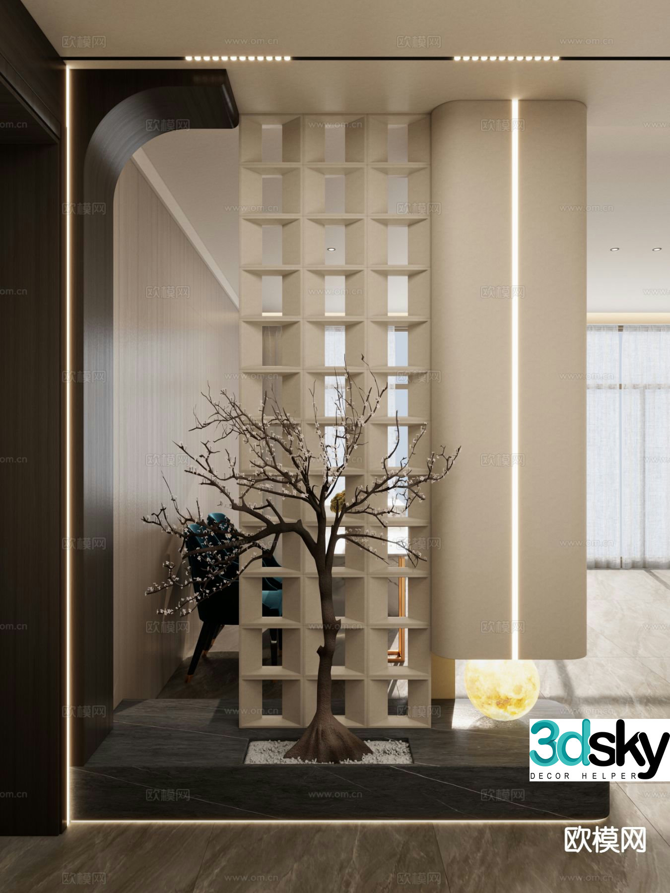 New Chinese style entrance landscaping cement brick 3D model
