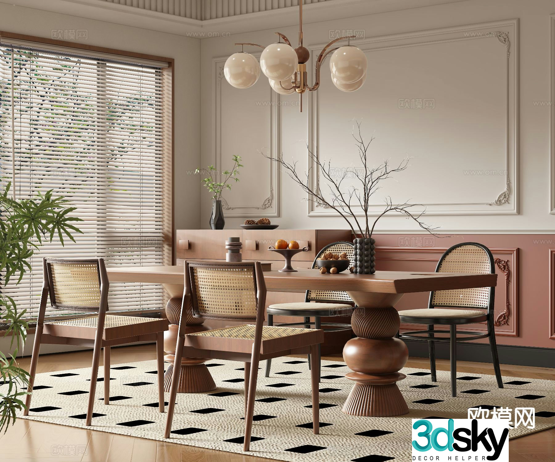 Medieval style dining table and chairs 3d model