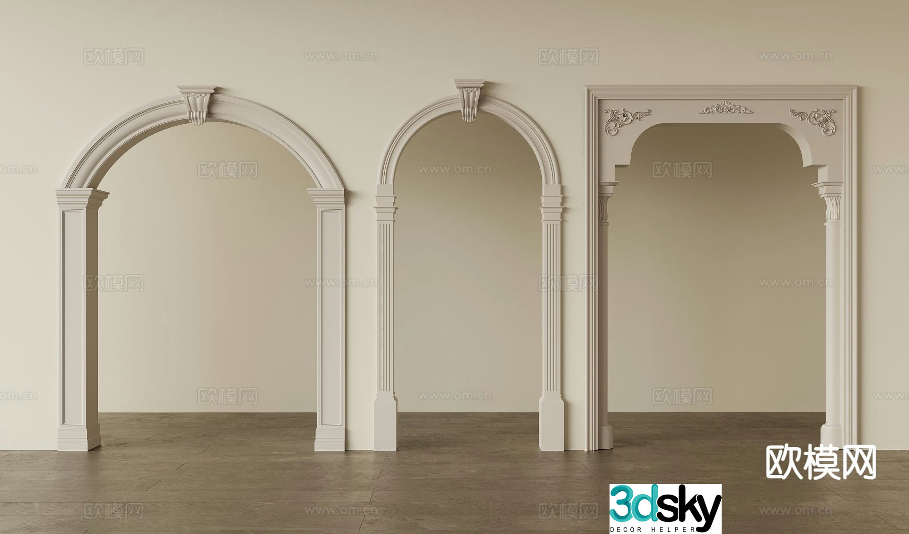 French door cover pass arched door hole 3D model