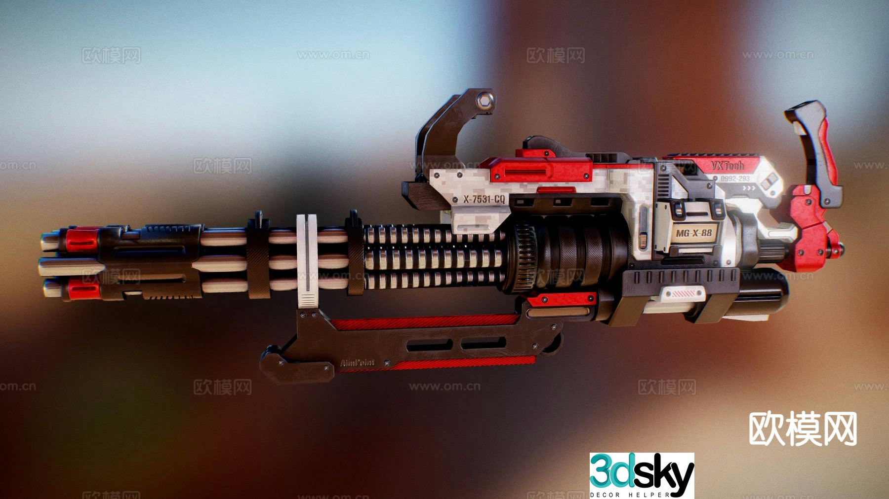 Military pistol gatling gun 3d model