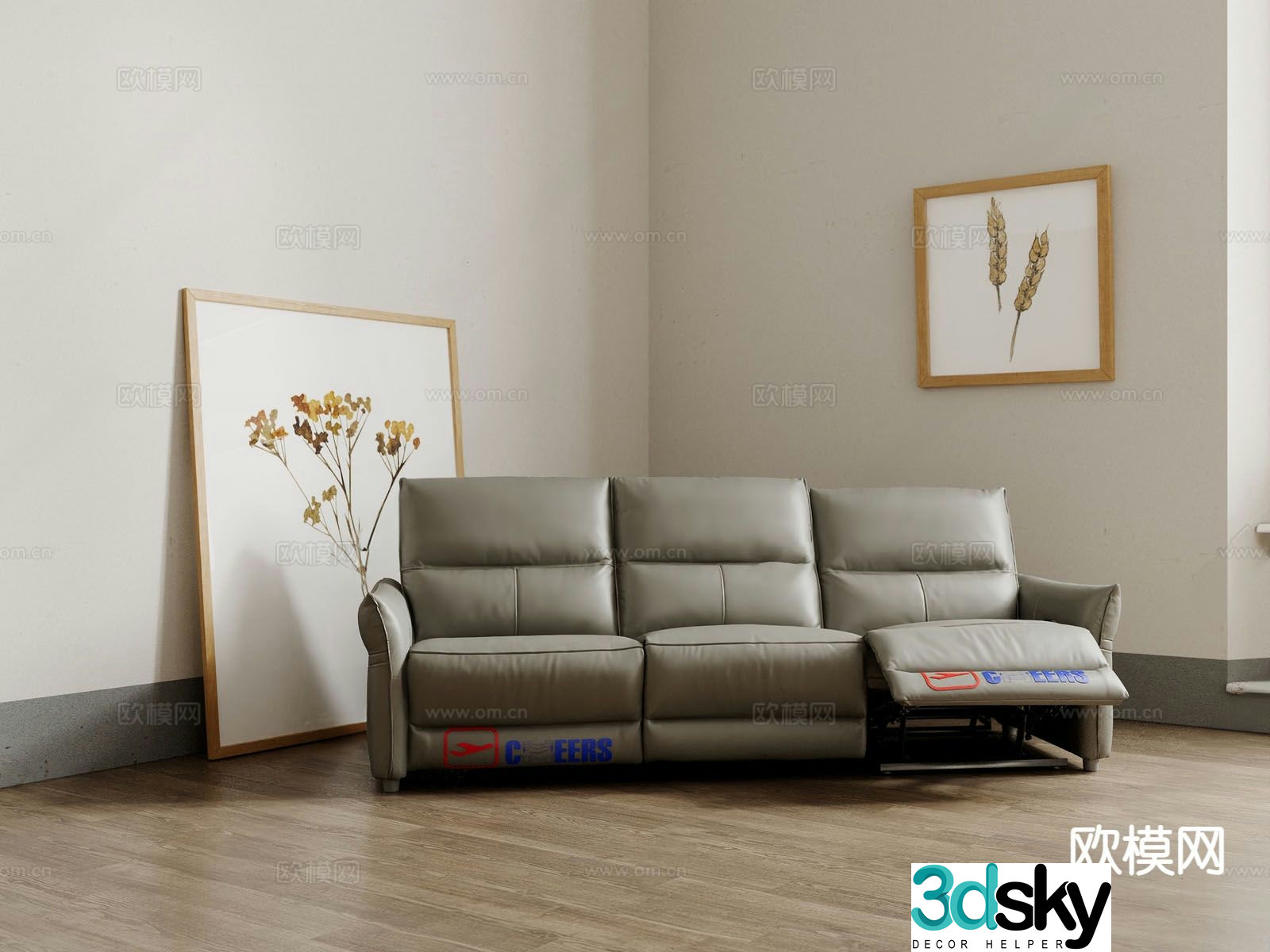 leather sofa three seater sofa 3d model