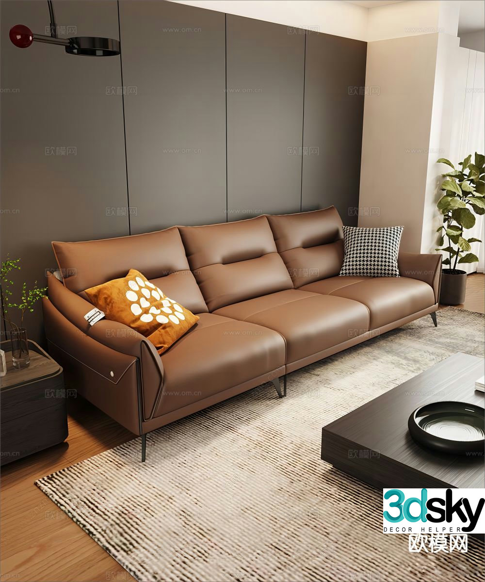 Upholstered Sofa Three-person Sofa 3D Model