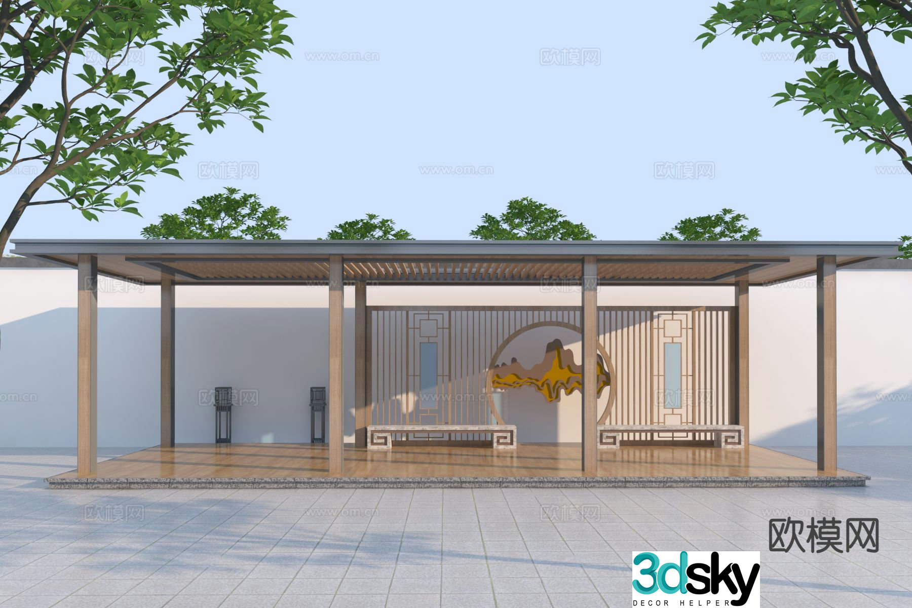 New Chinese style promenade rest pavilion landscape gallery 3D model