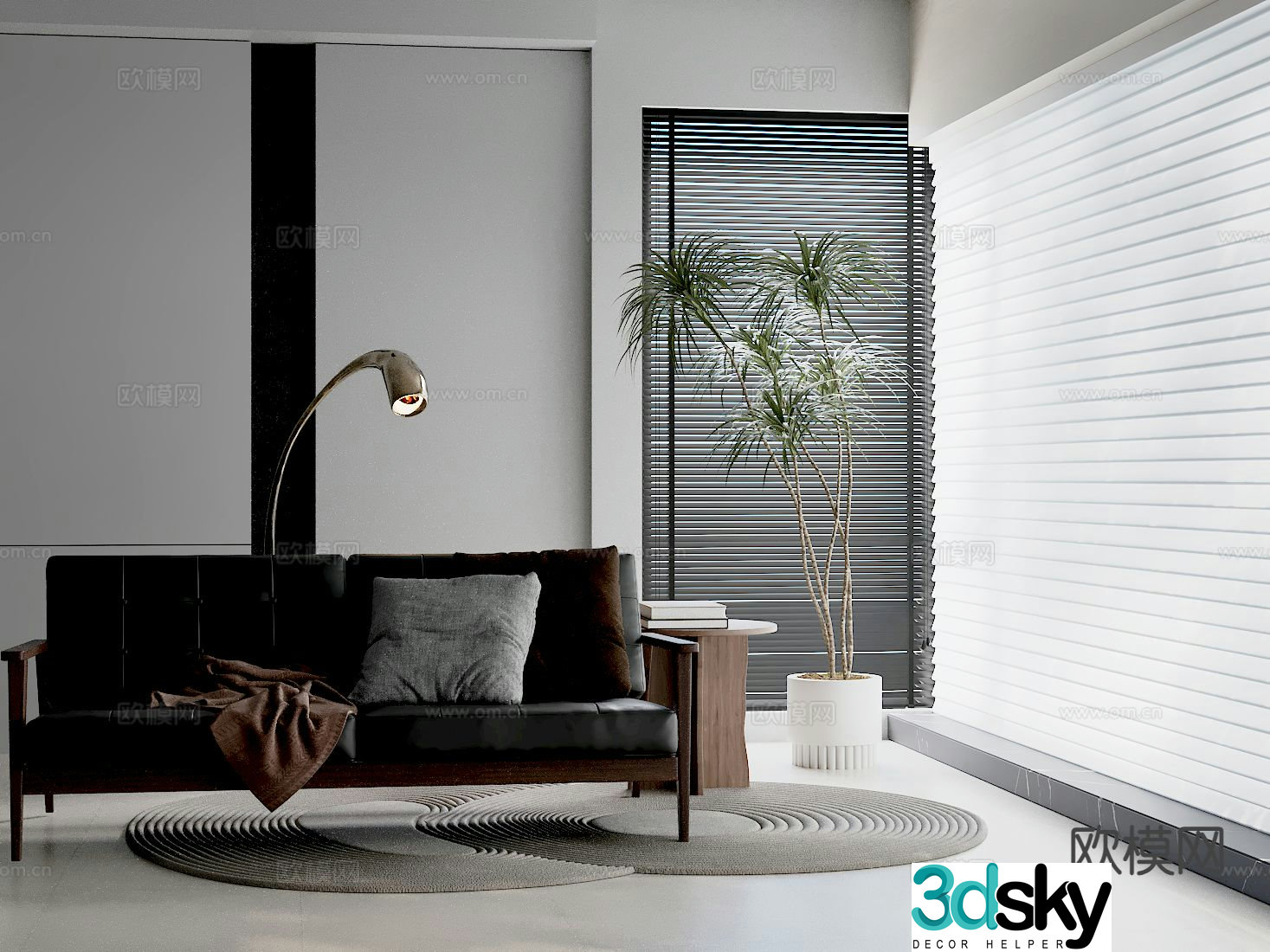 Double sofa leather sofa 3d model