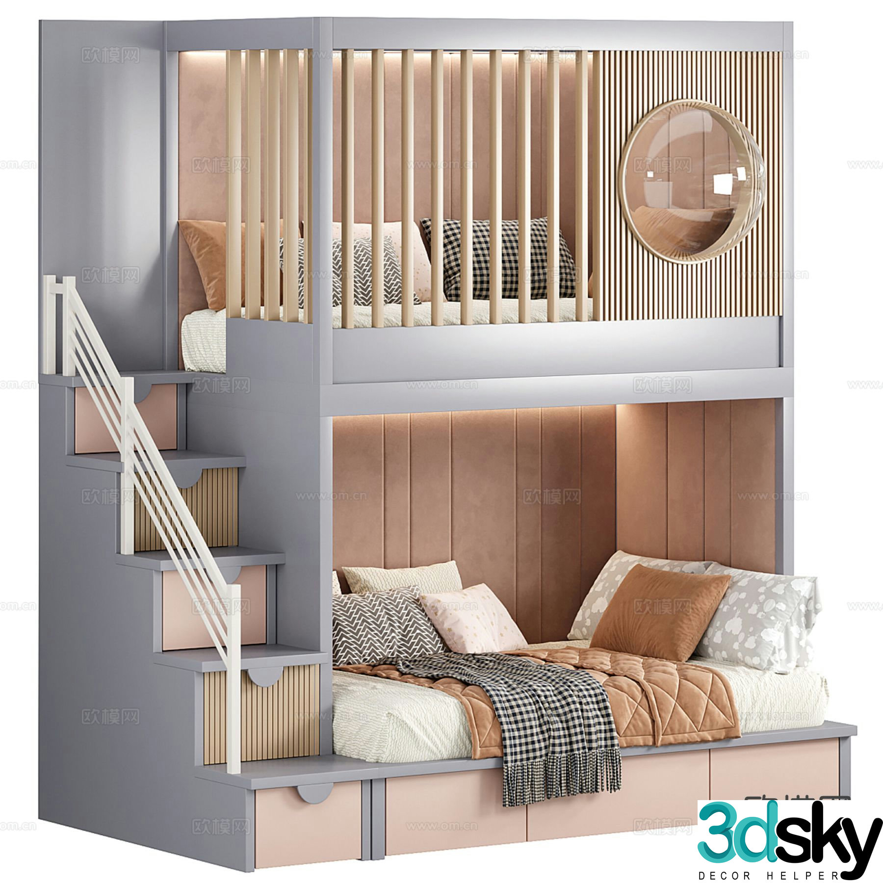 Modern children’s bed bunk bed 3d model