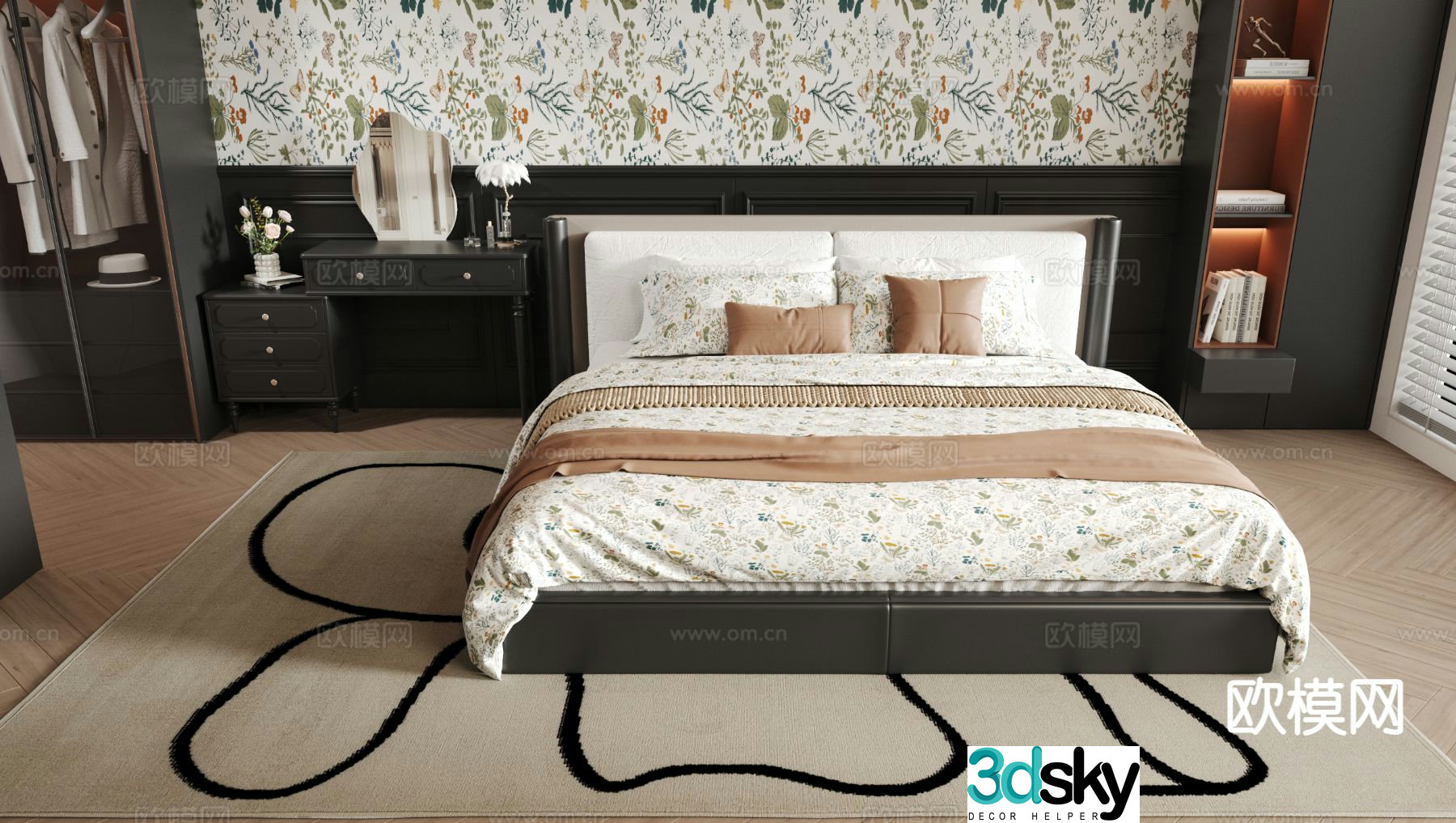 Medieval style double bed 3d model