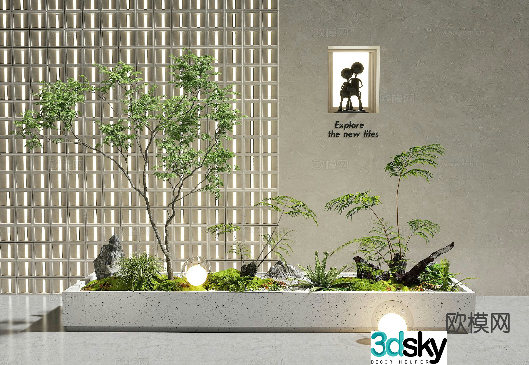 Indoor landscape plant pile landscape green plants 3d model