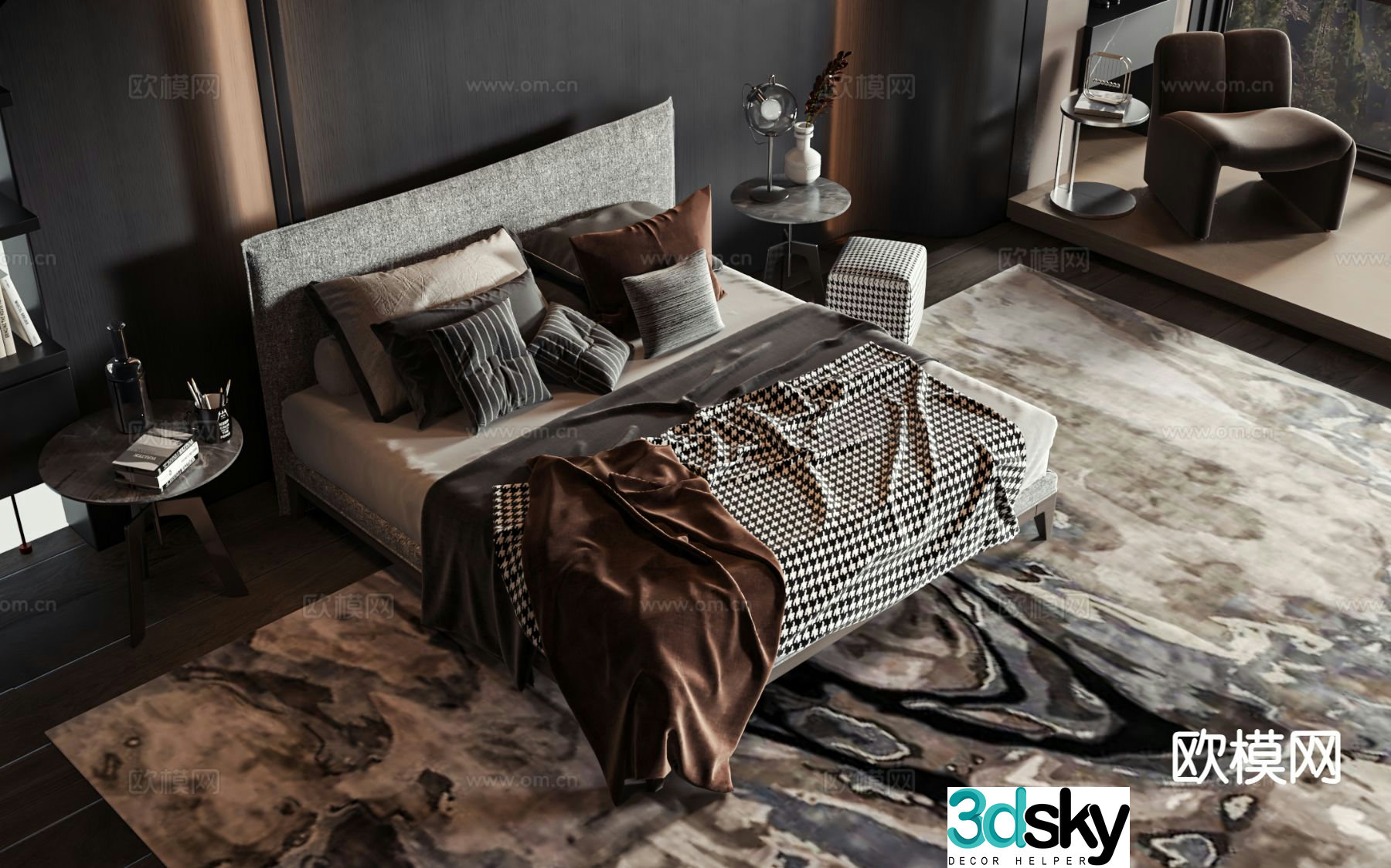 Modern double bed 3d model