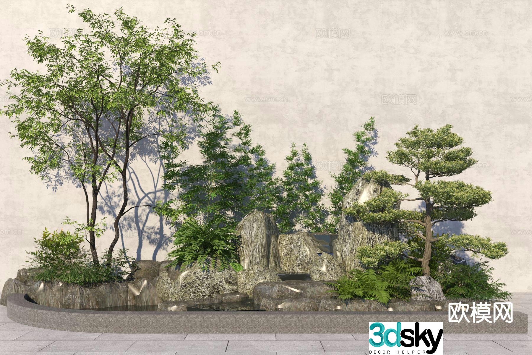 Modern rockery and flowing water rockery waterscape 3D model