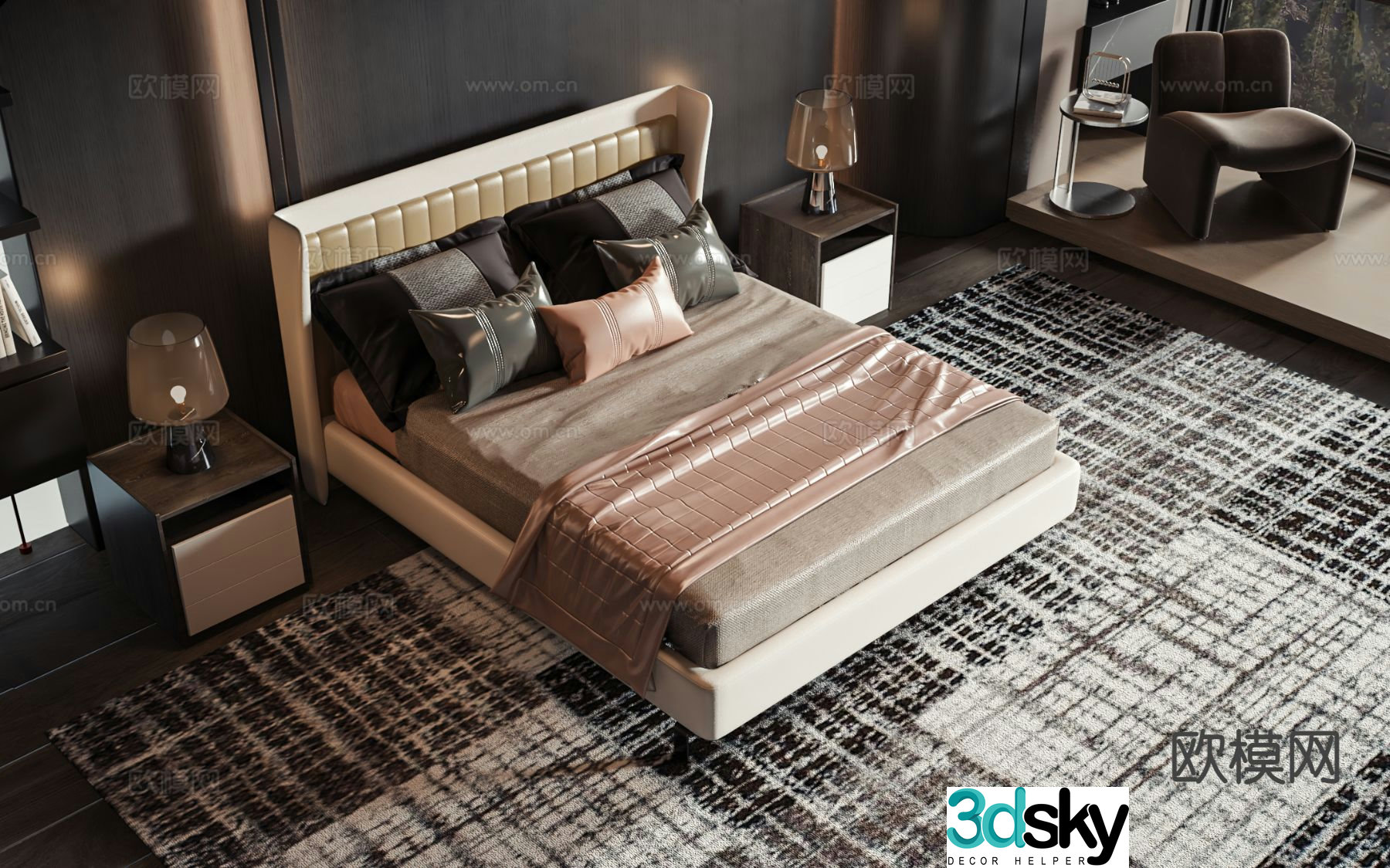 Modern double bed 3d model