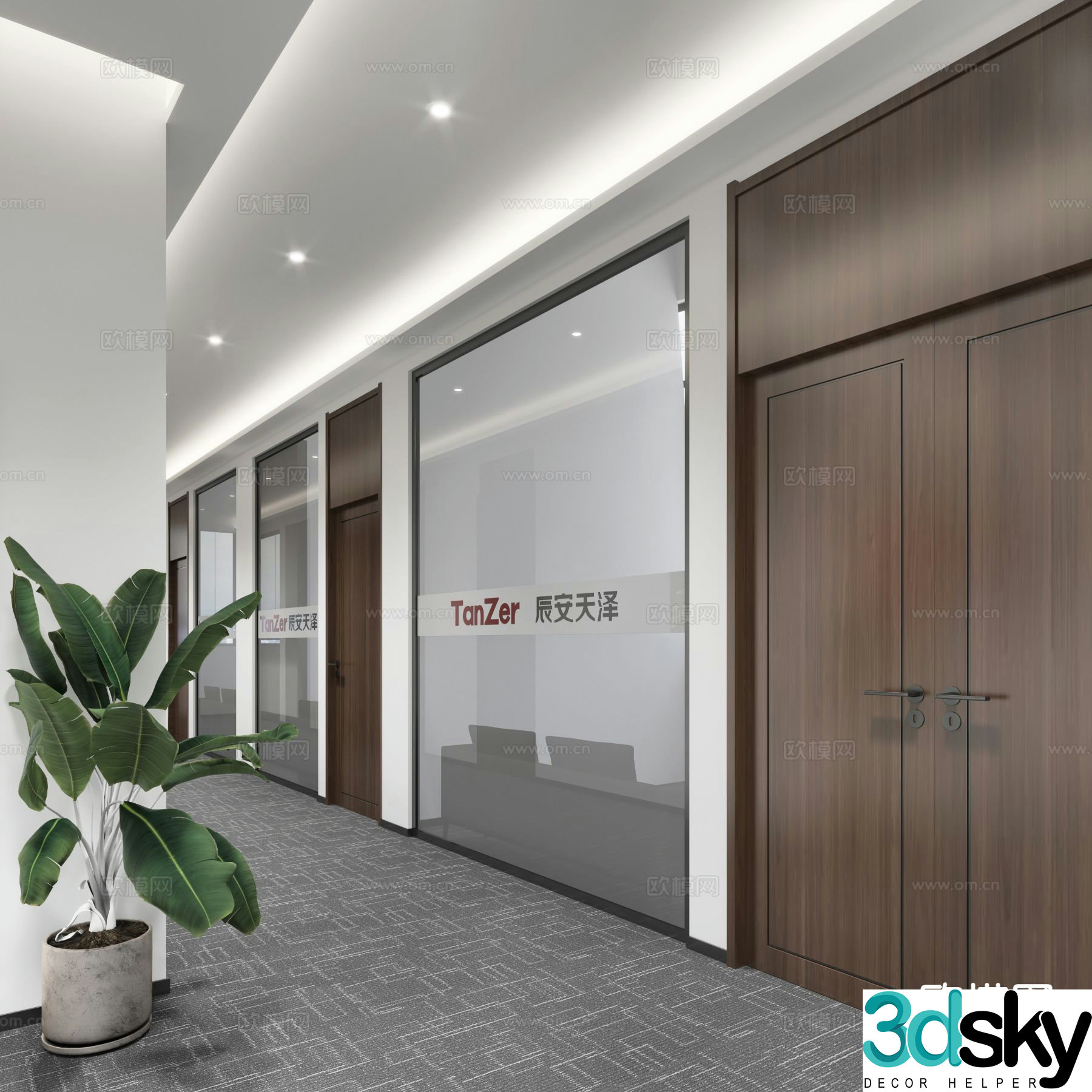 Modern office corridor aisle 3d model