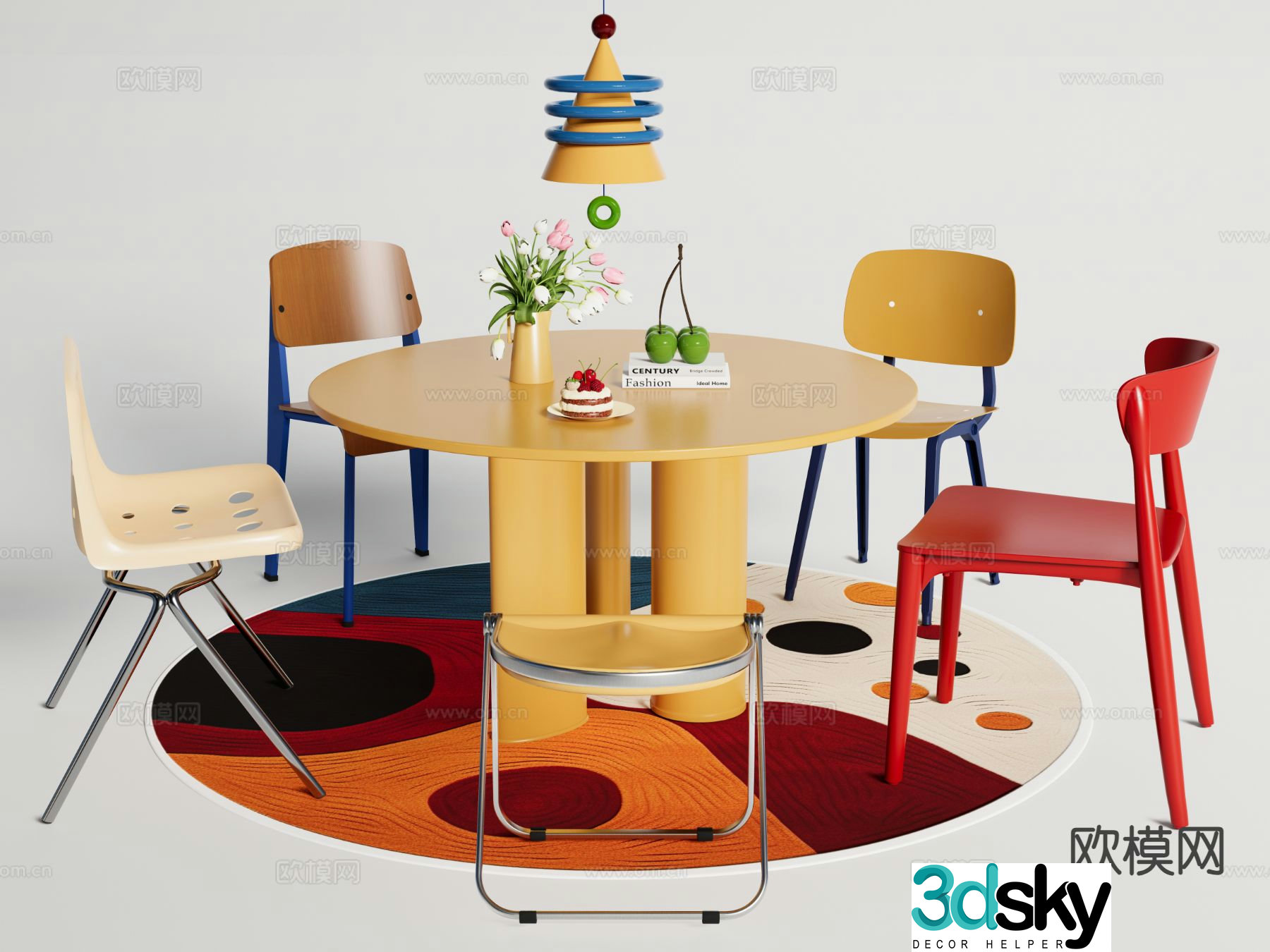Memphis style dining table and chairs 3d model