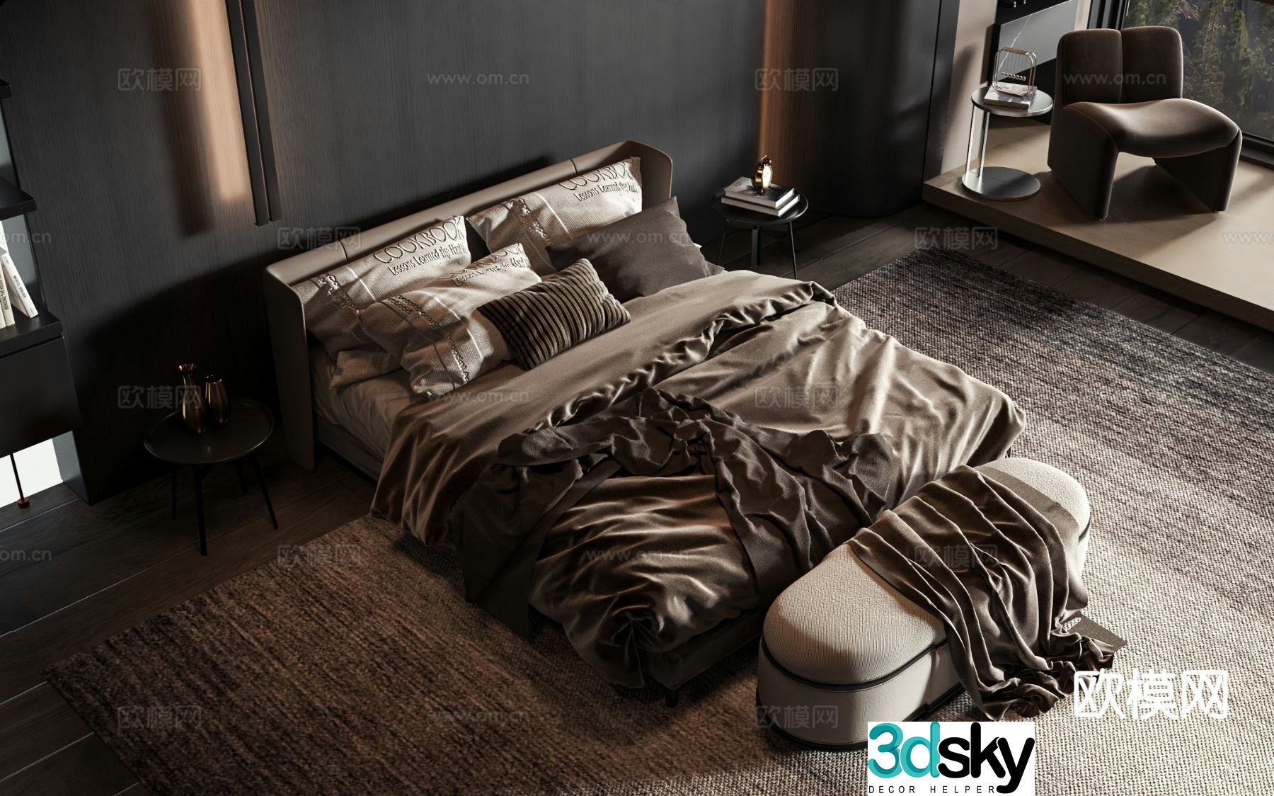Italian double bed 3d model