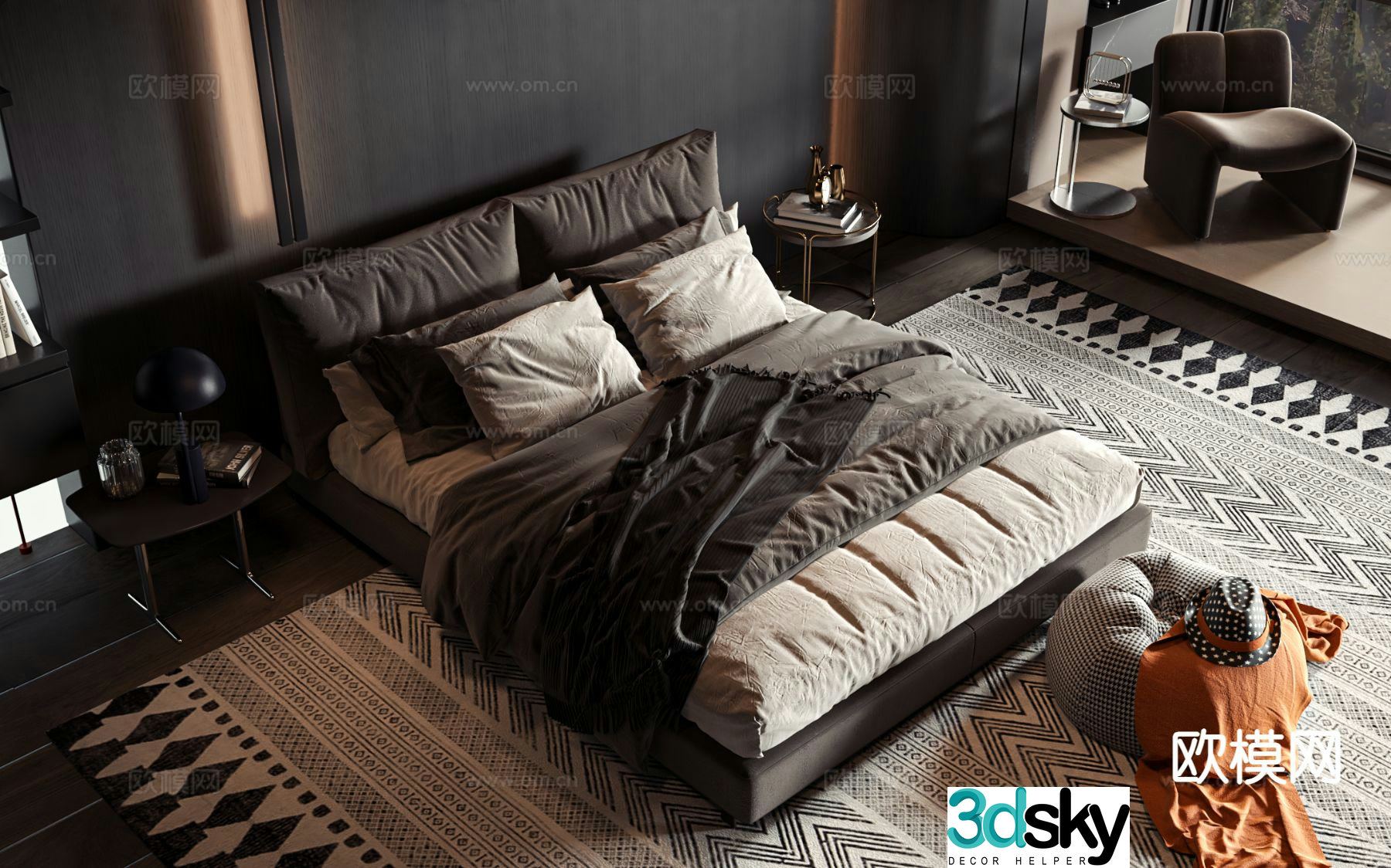 Italian double bed 3d model