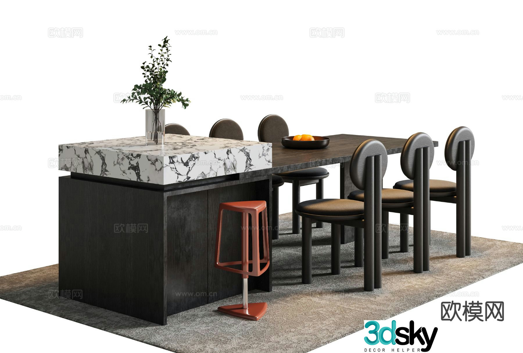 Modern island dining table 3d model