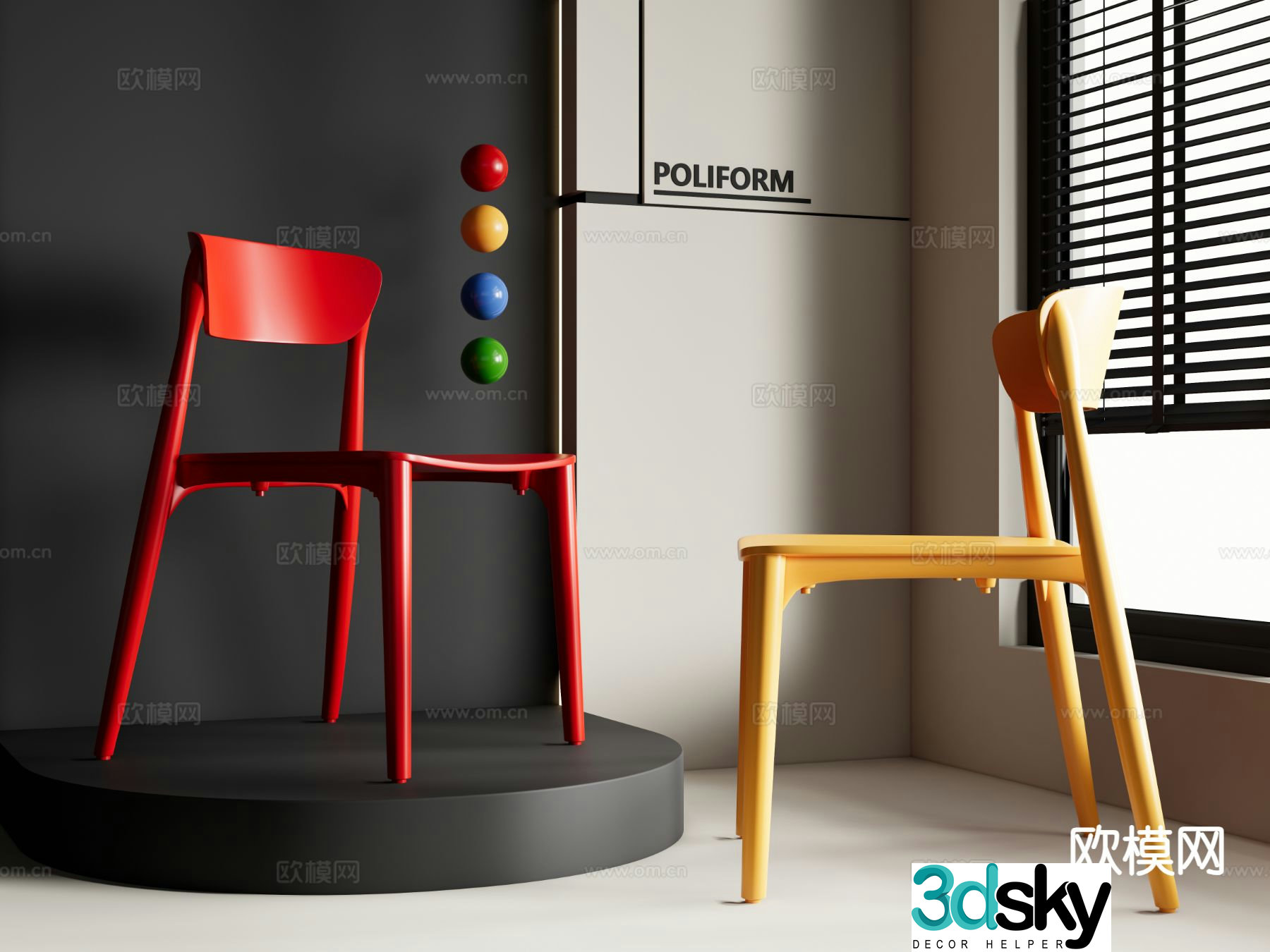 Memphis style dining chair 3d model
