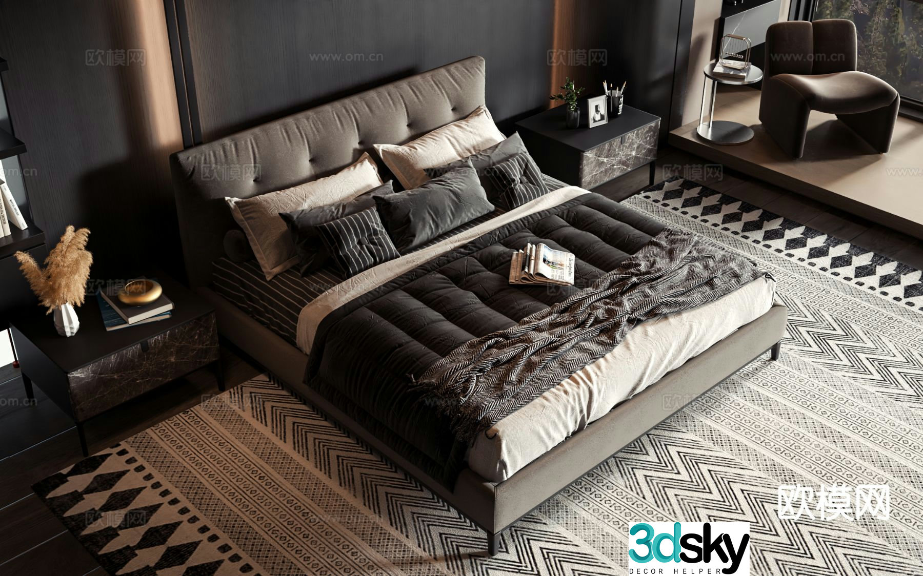 Modern double bed 3d model