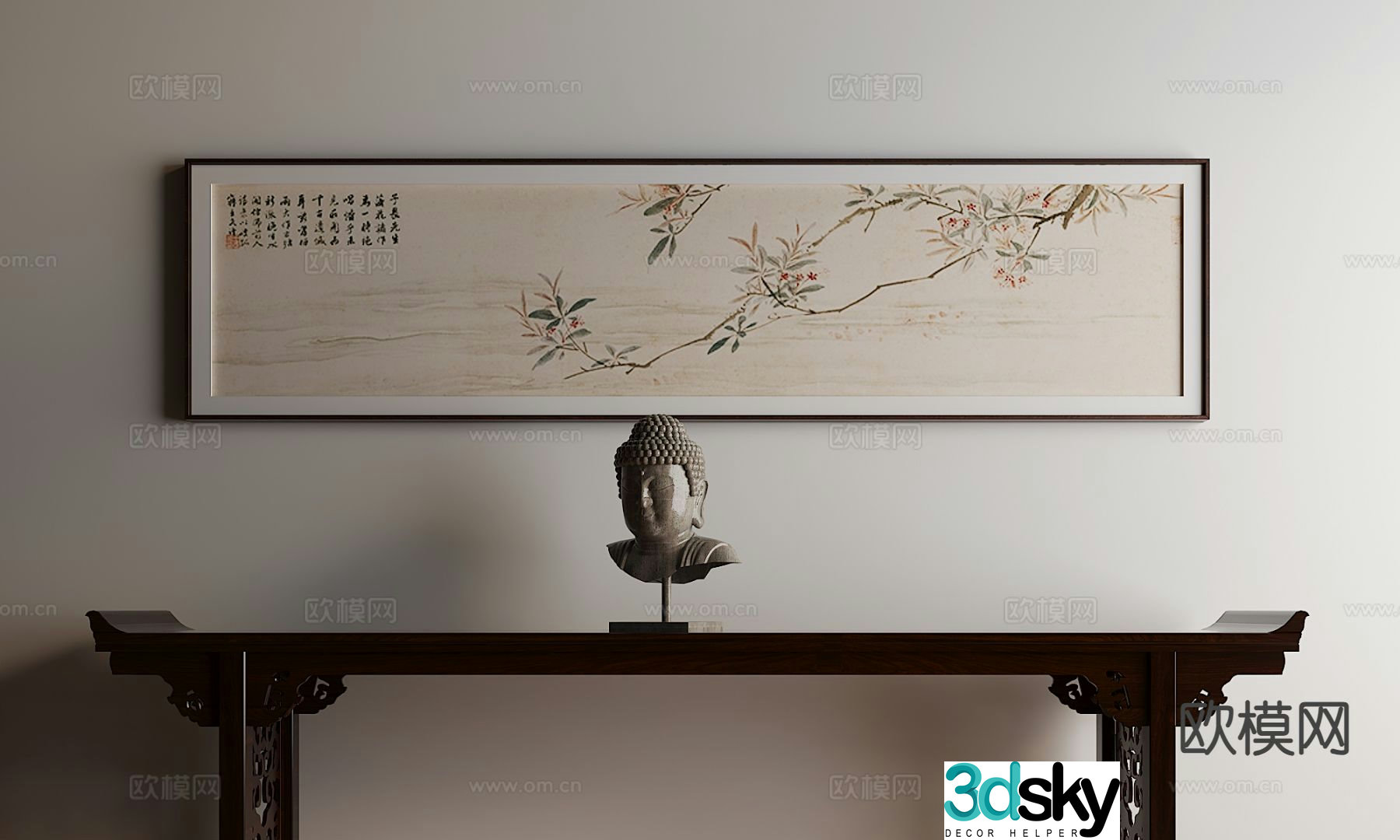 New Chinese style decorative paintings Zen hanging paintings Banner hanging paintings Calligraphy and painting 3D model