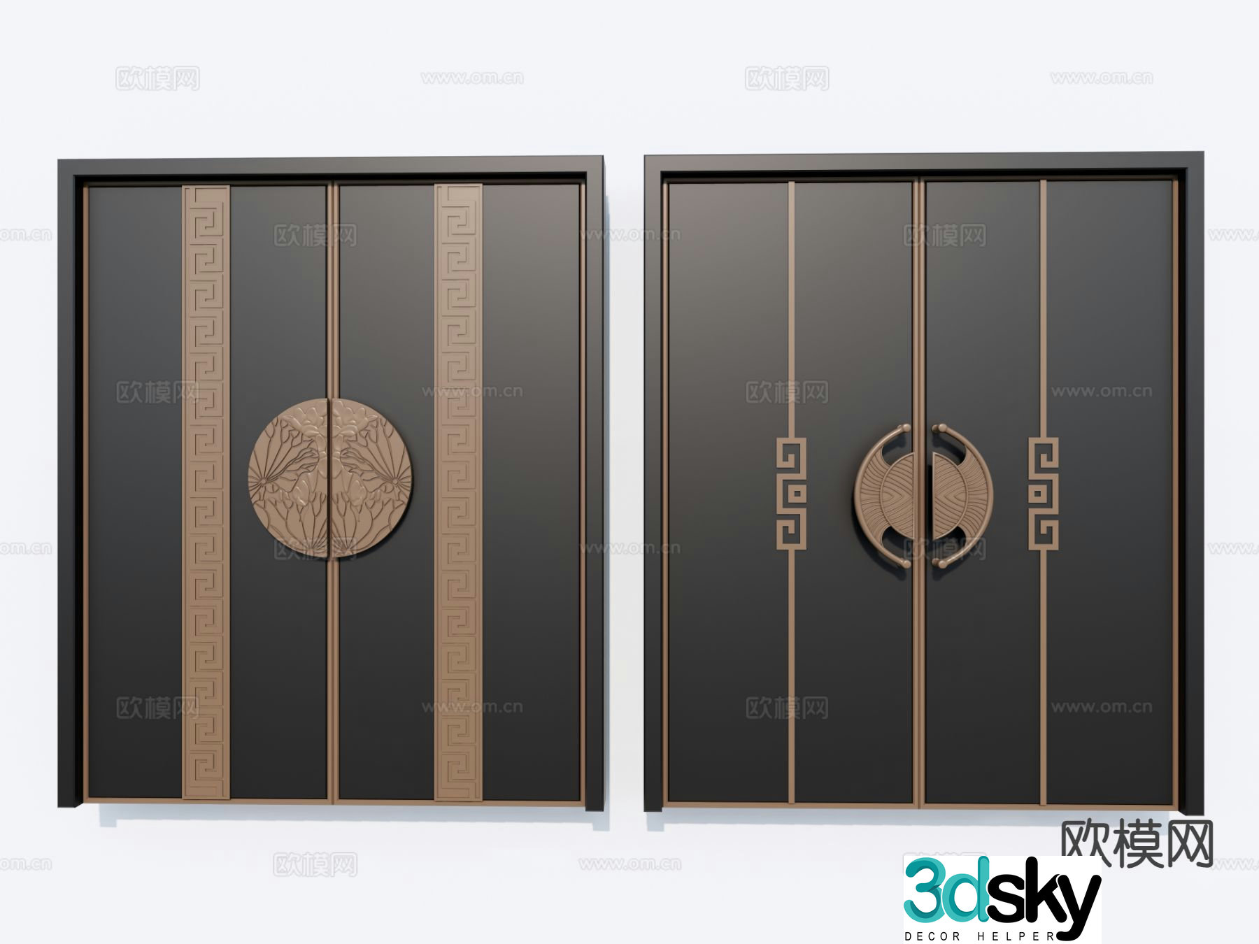 New Chinese style door villa door double door 3d model