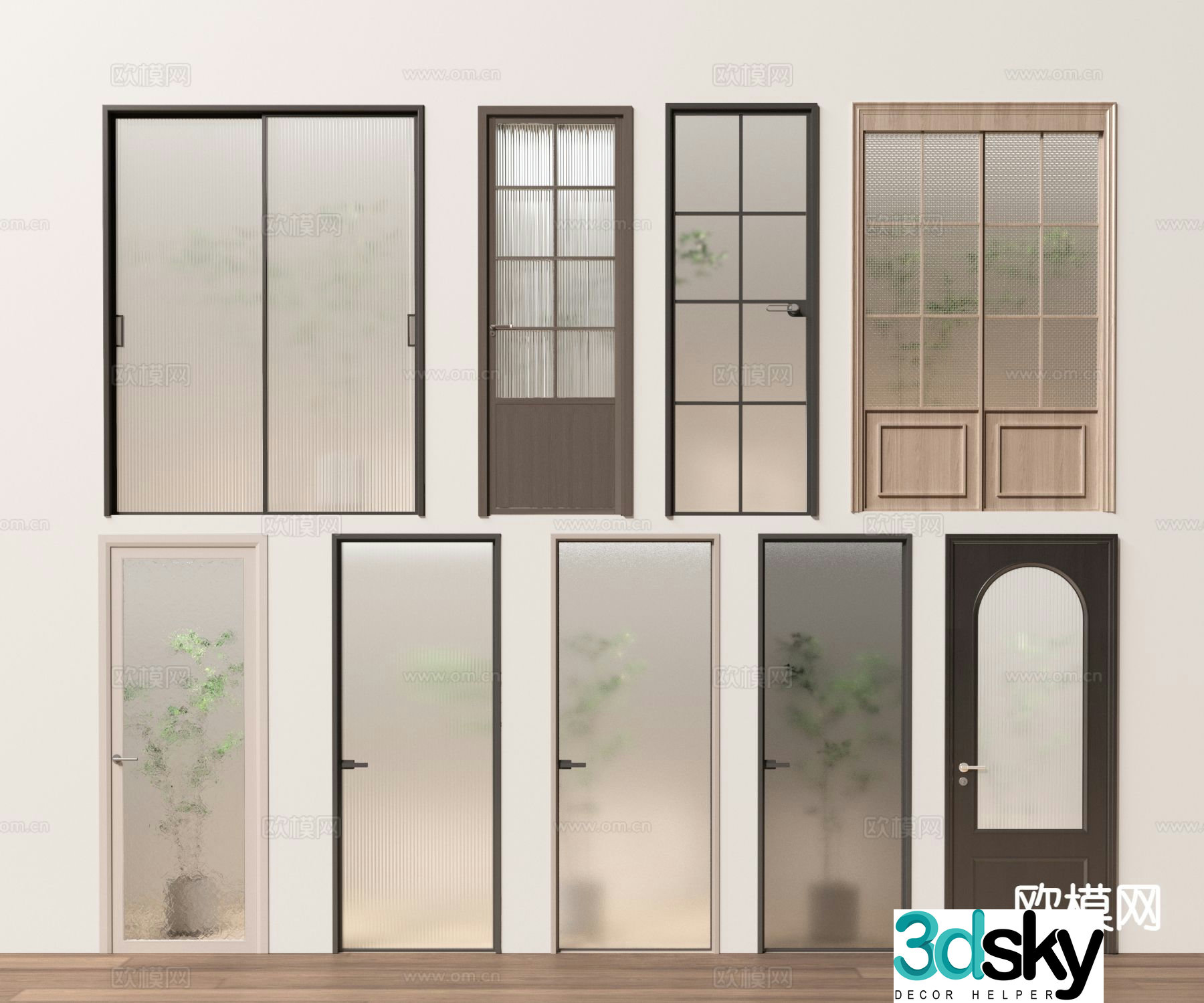 Changhong glass door sliding door kitchen and bathroom door 3D model