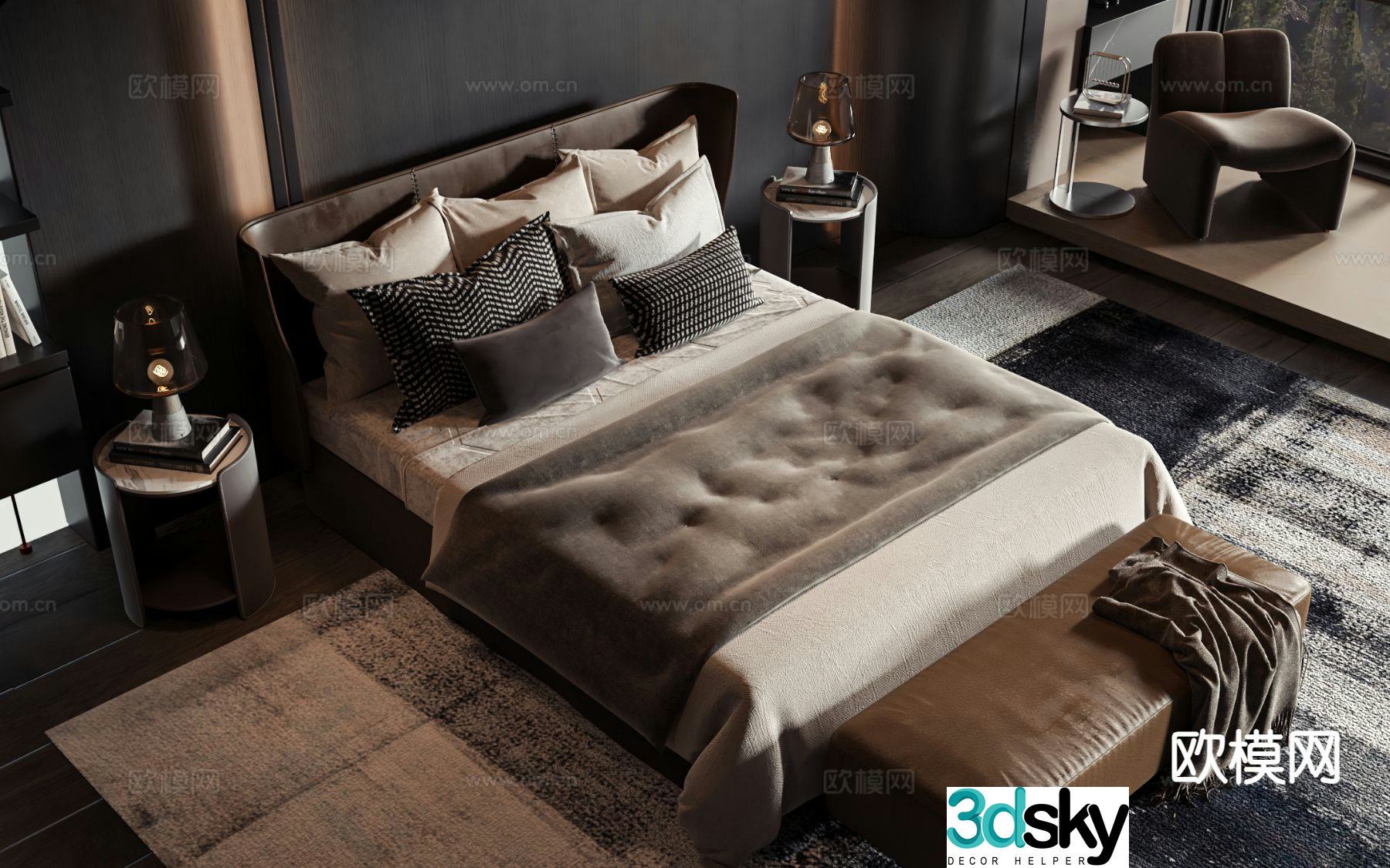 Italian double bed 3d model