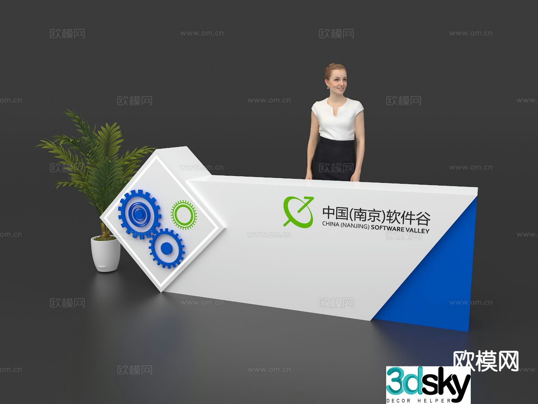 Reception desk booth table front desk bar 3d model