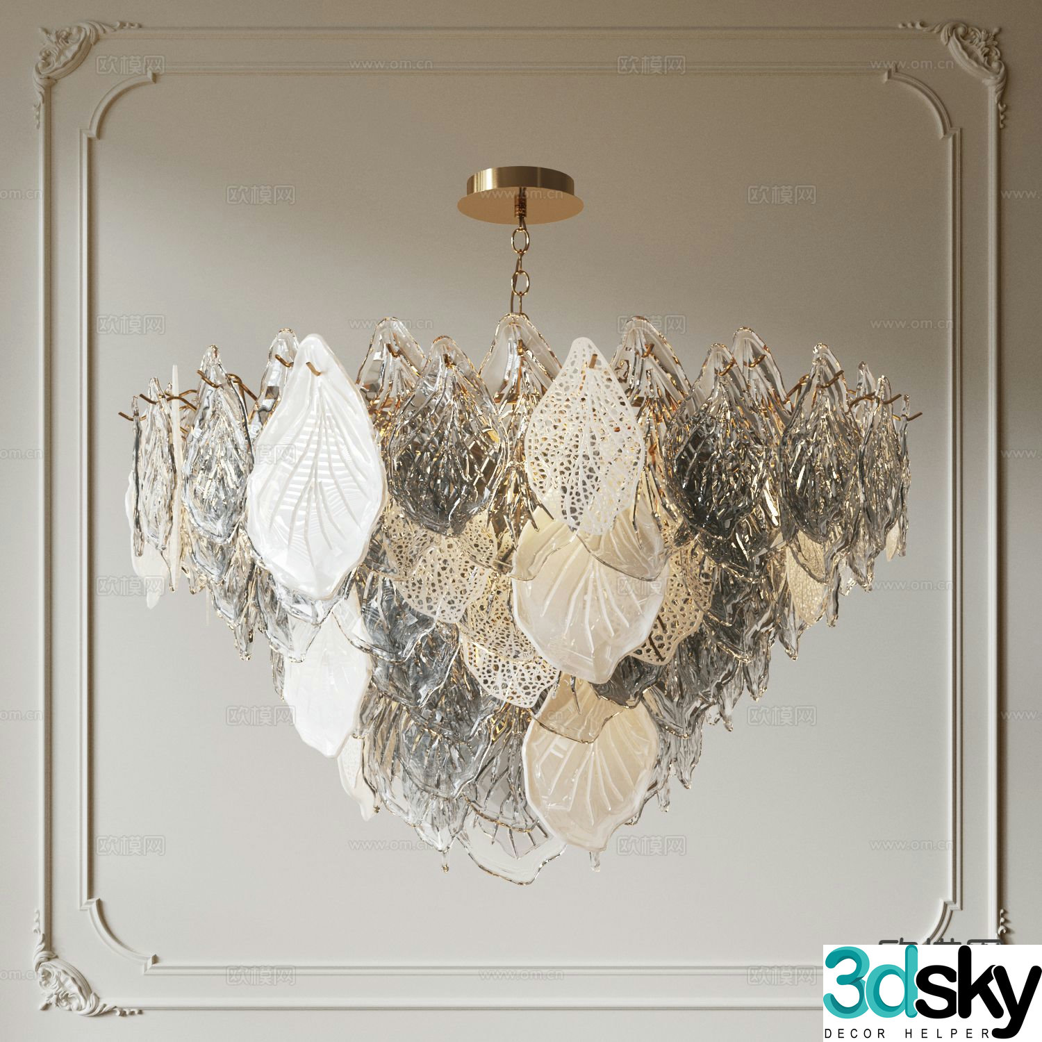 French glass chandelier petal chandelier 3d model