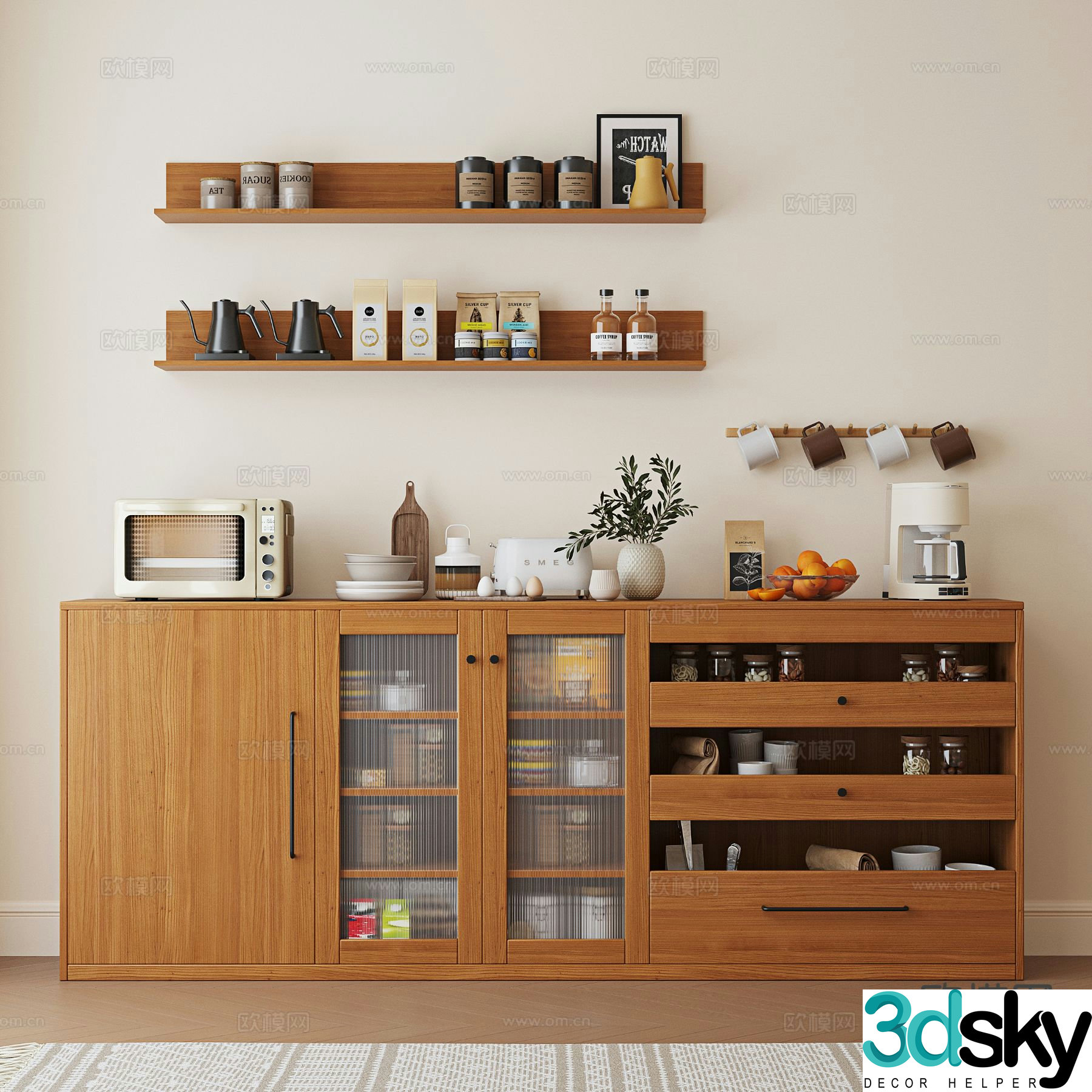 3D model of log style sideboard