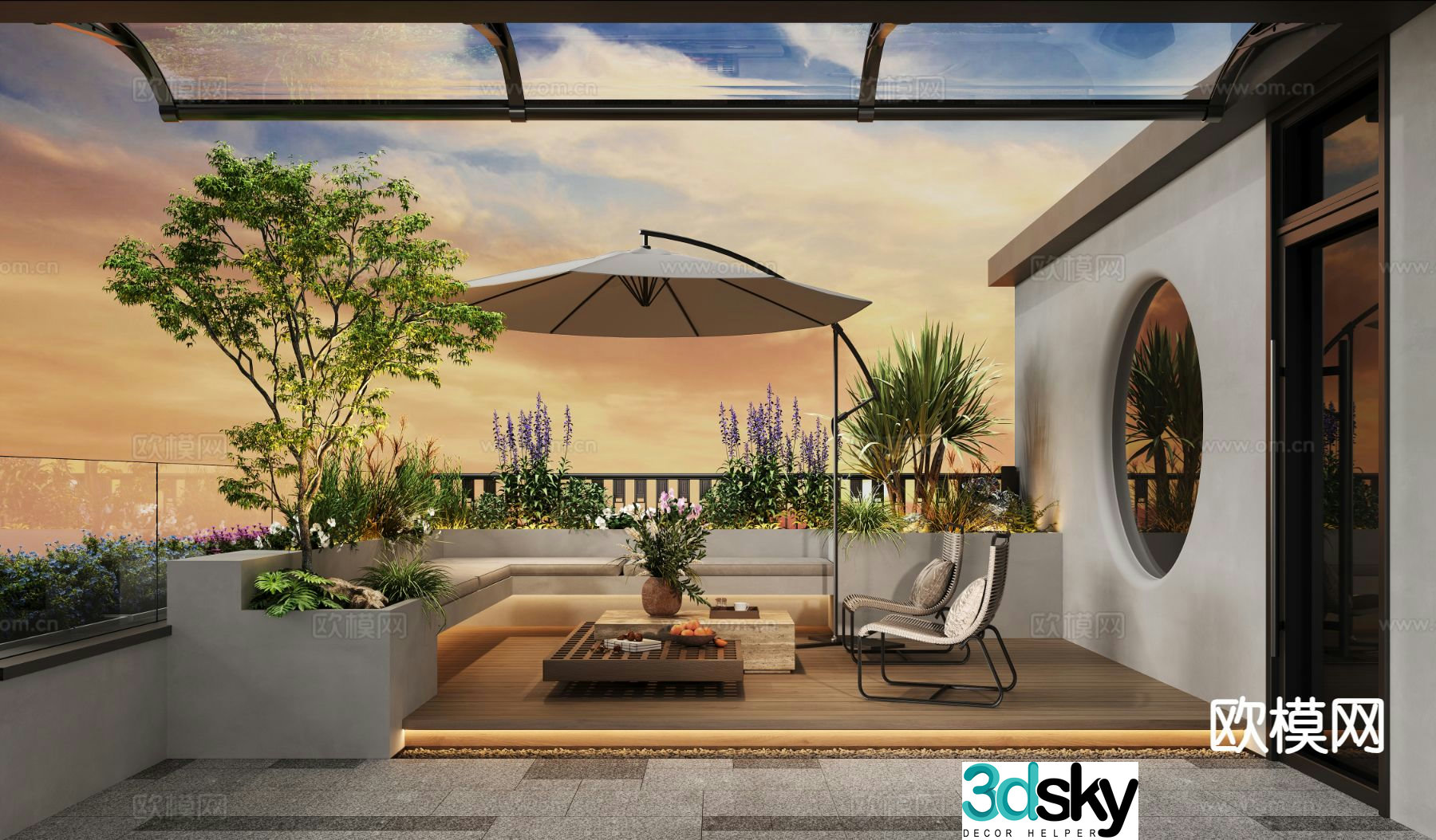 Cream style roof garden 3d model