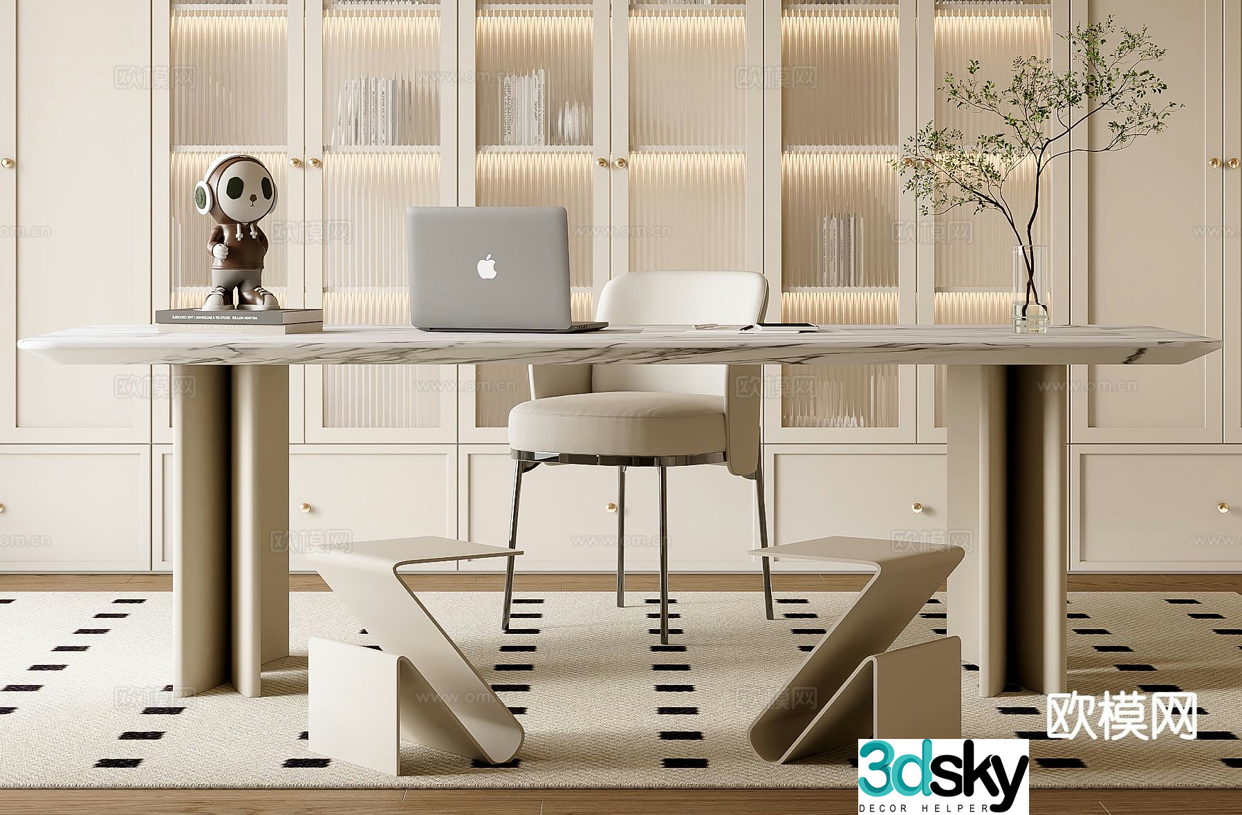 French desk chair computer desk 3d model