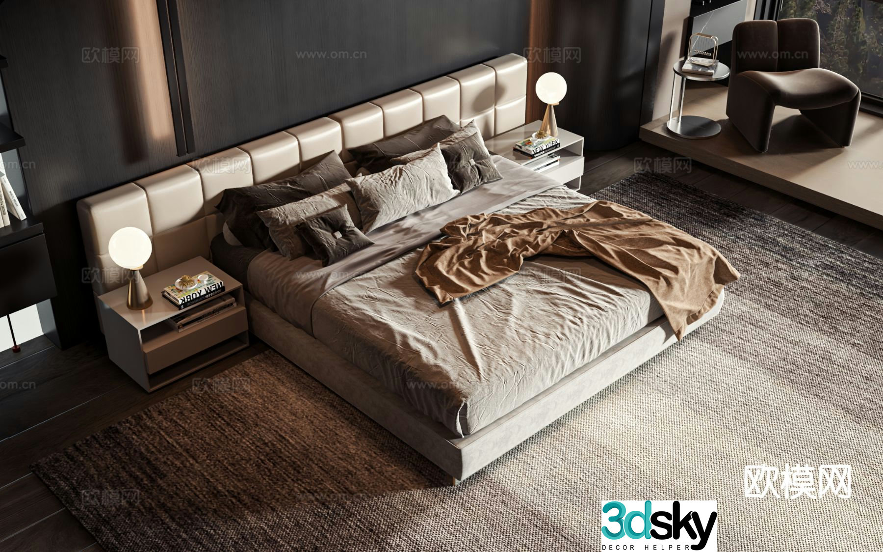 Italian double bed 3d model