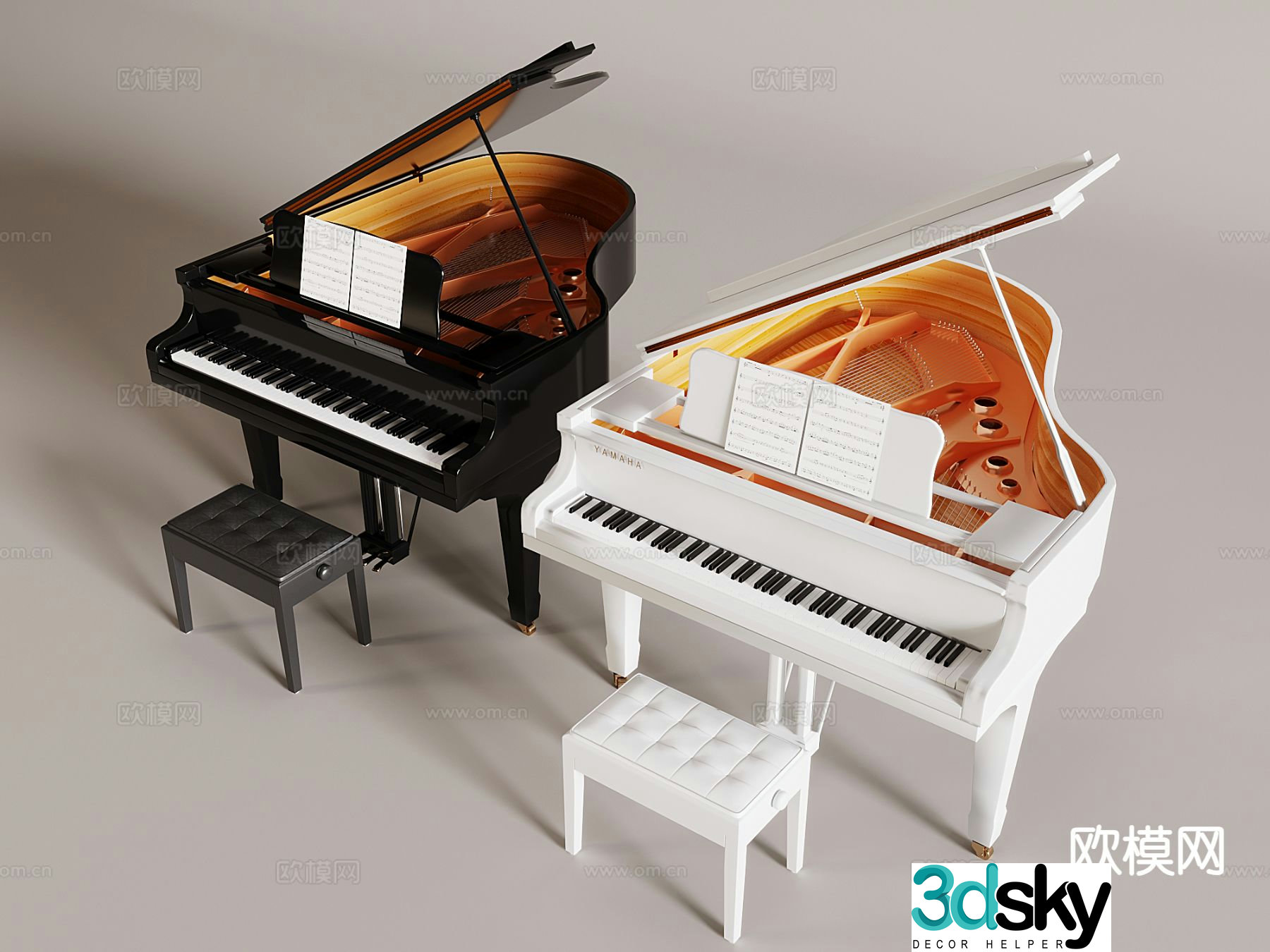Painted grand piano 3d model