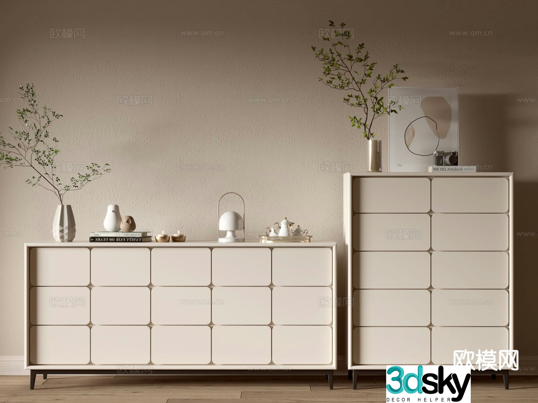 Cream style side cabinet entrance cabinet 3D model