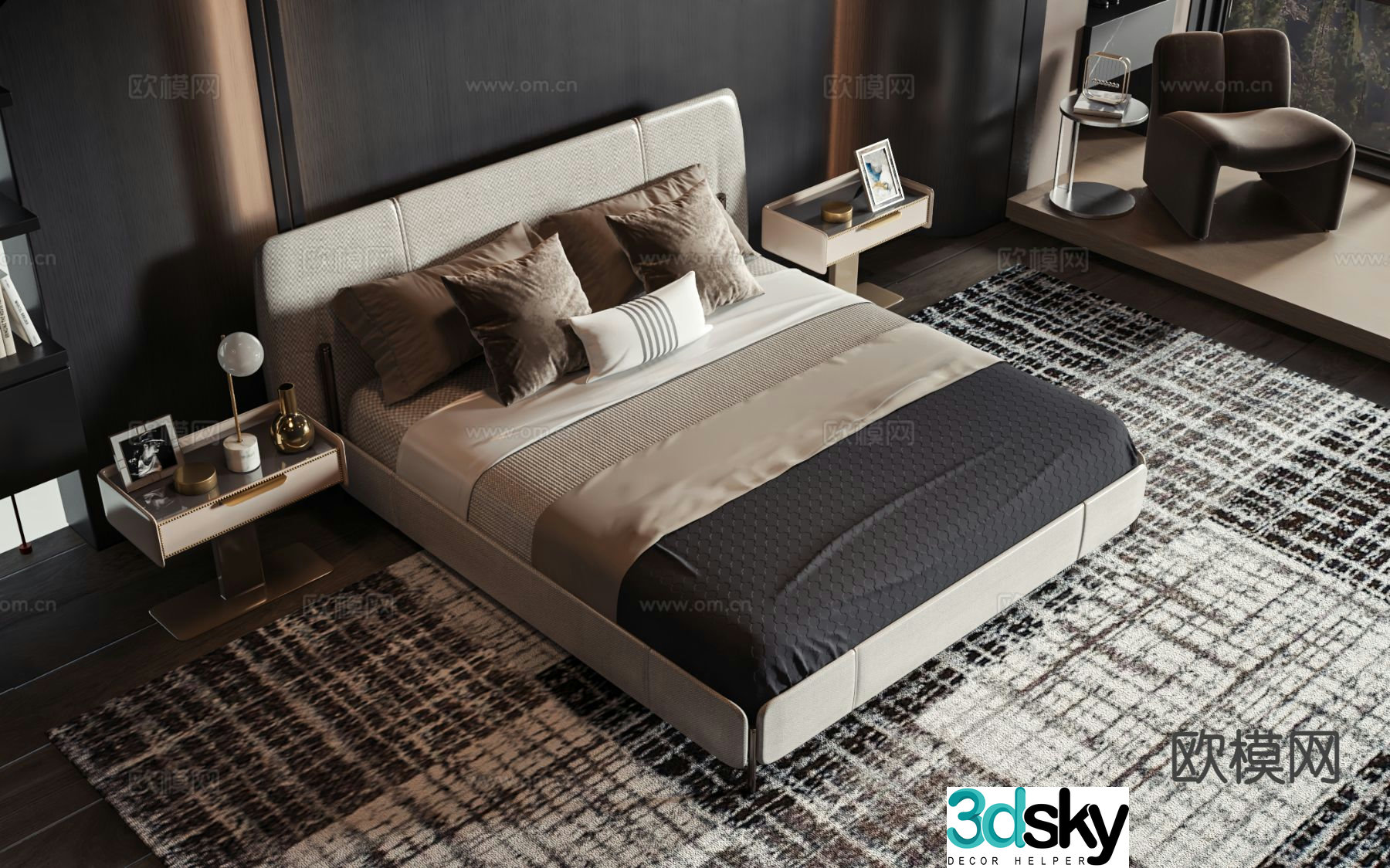 Modern double bed 3d model