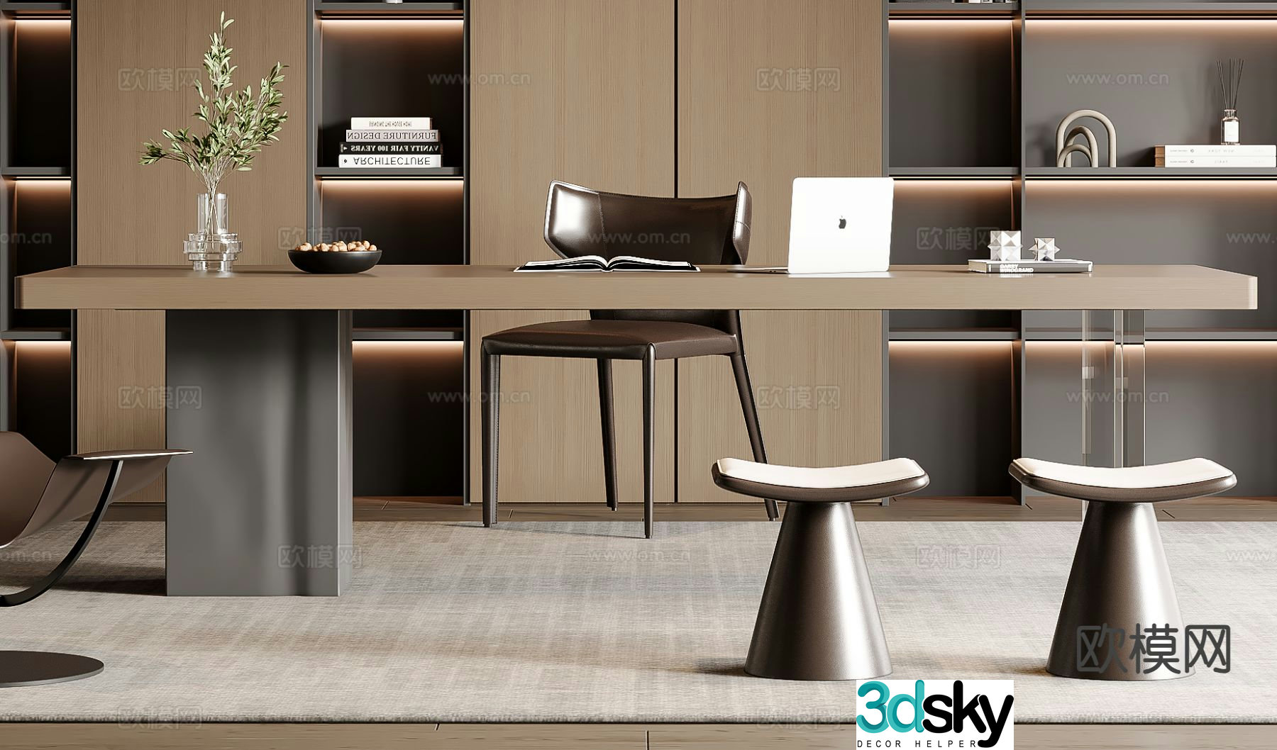 Italian desk study table 3d model
