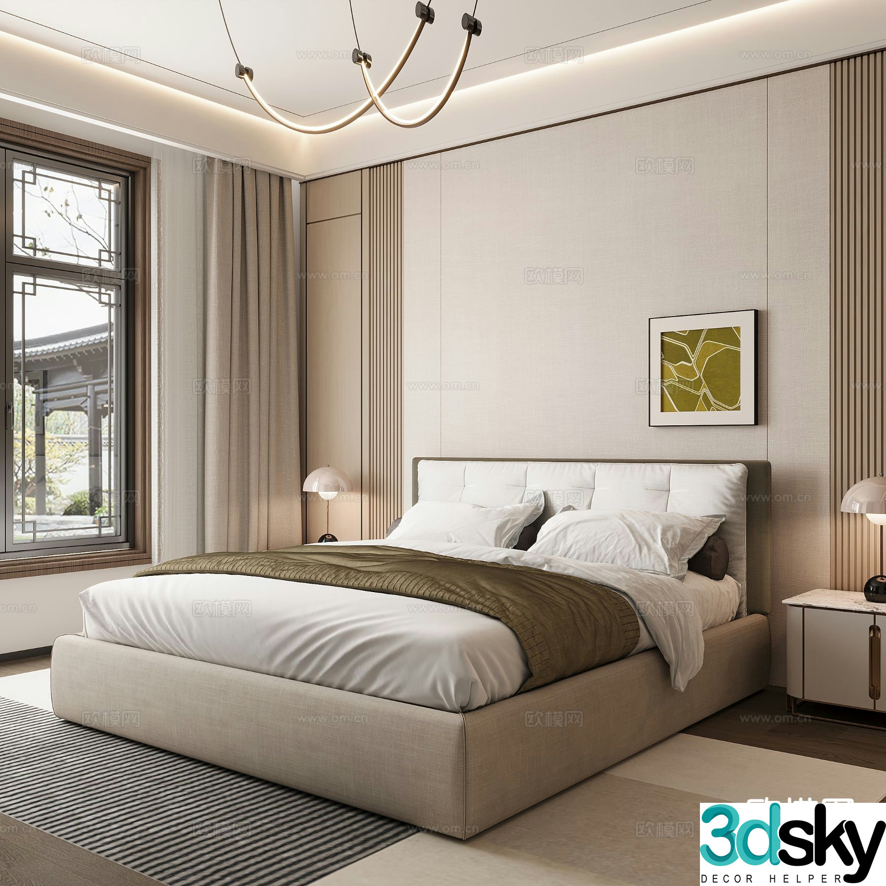 Modern double bed 3d model