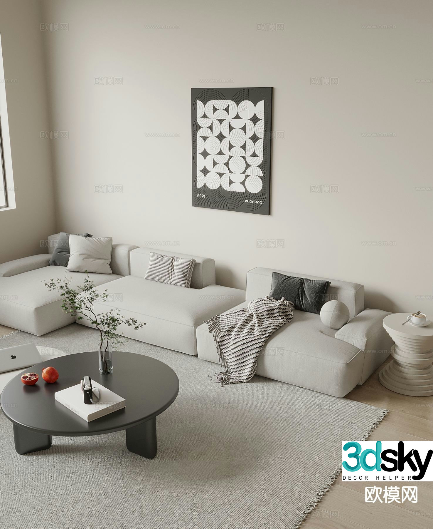 Modern three-person sofa corner sofa 3d model