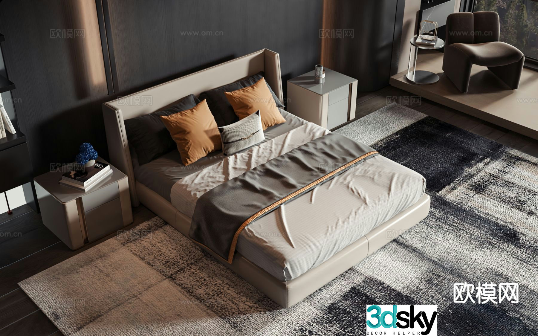 Modern double bed 3d model