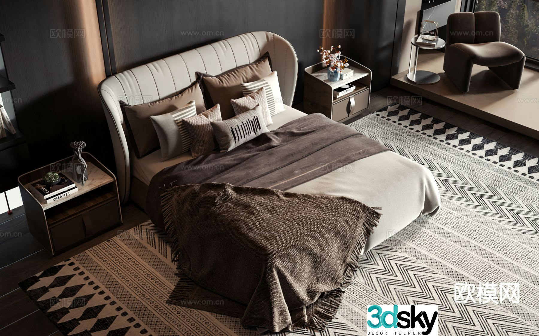Italian double bed 3d model