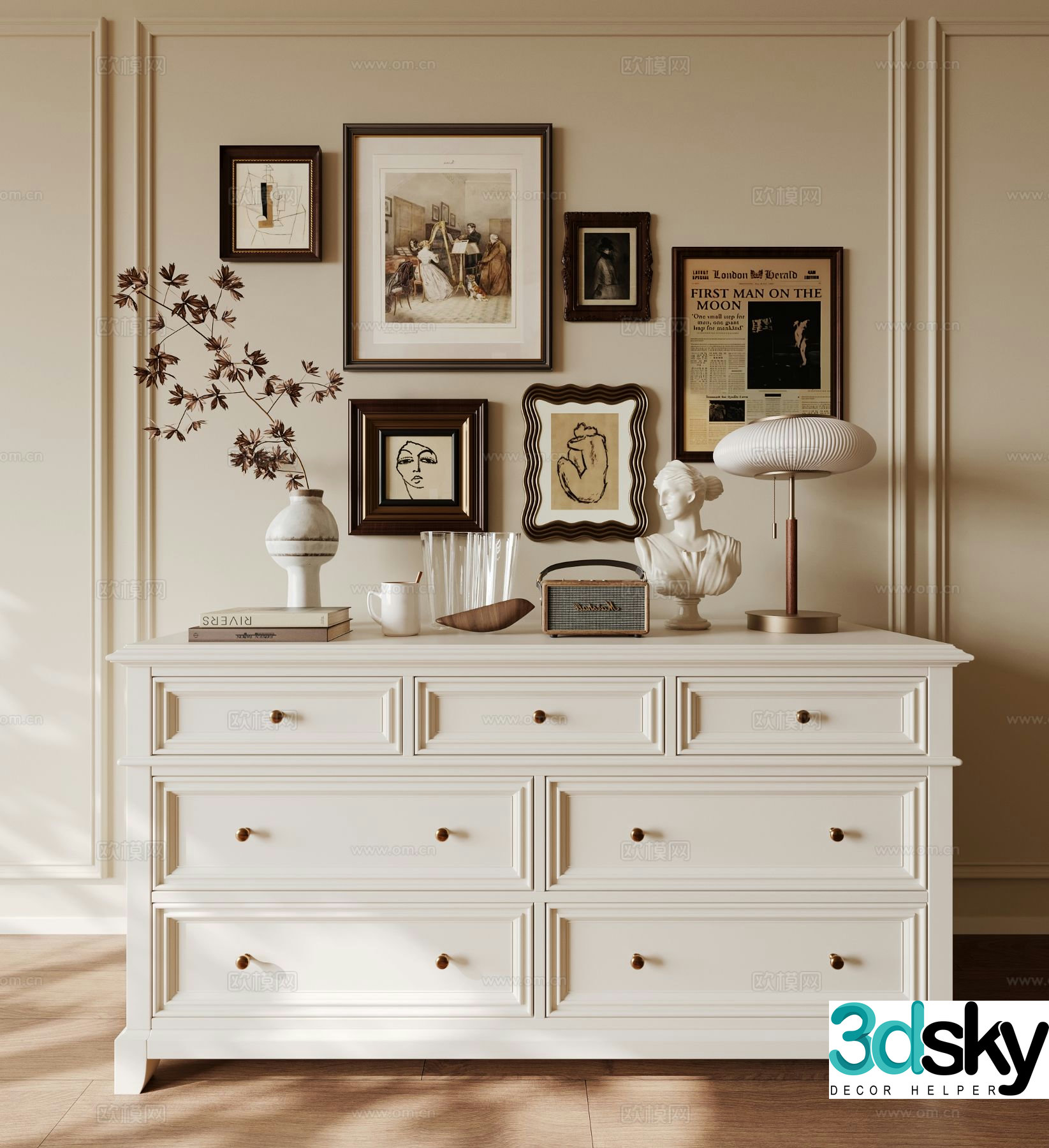 French side cabinet chest 3d model