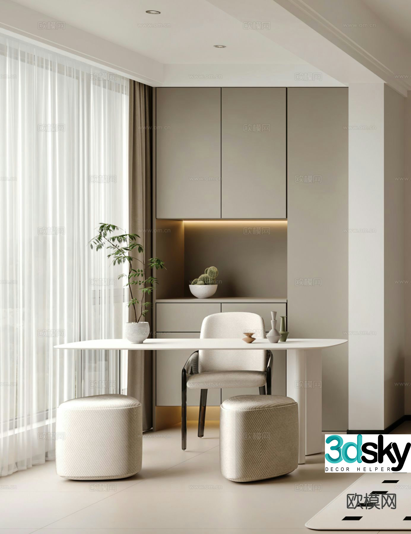 Modern balcony tea table and chair 3d model