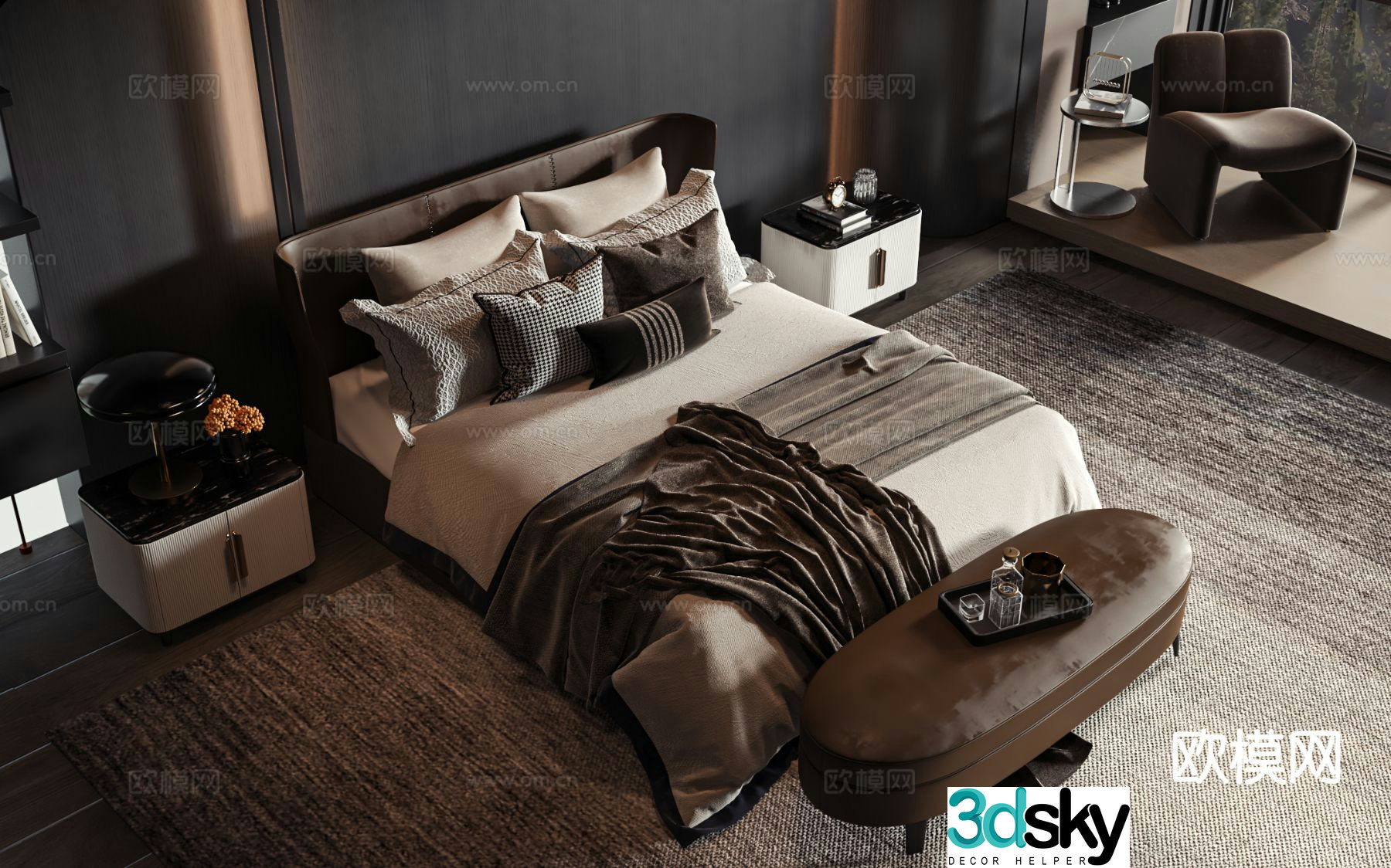 Modern double bed 3d model