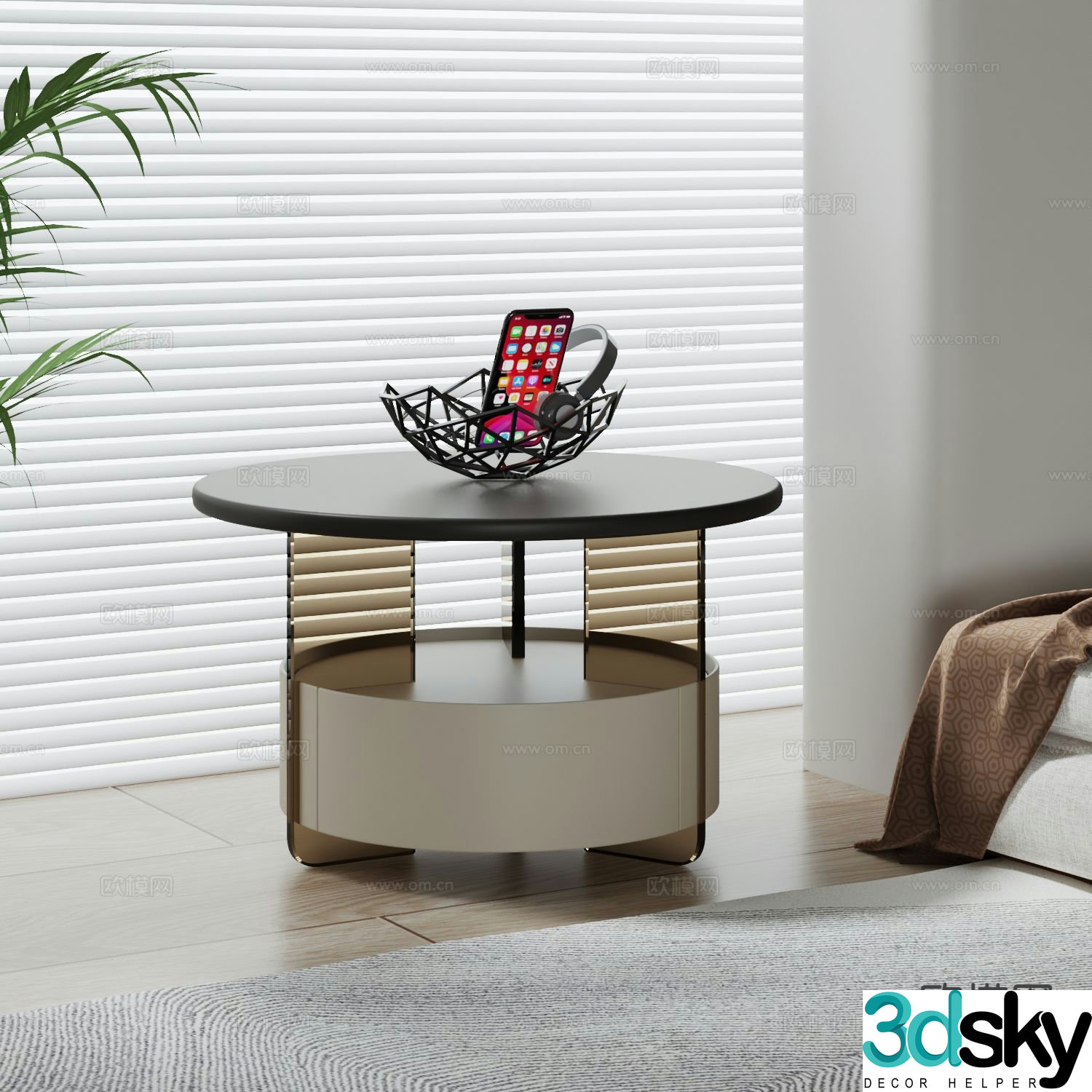 Modern bedside table round table 3d model