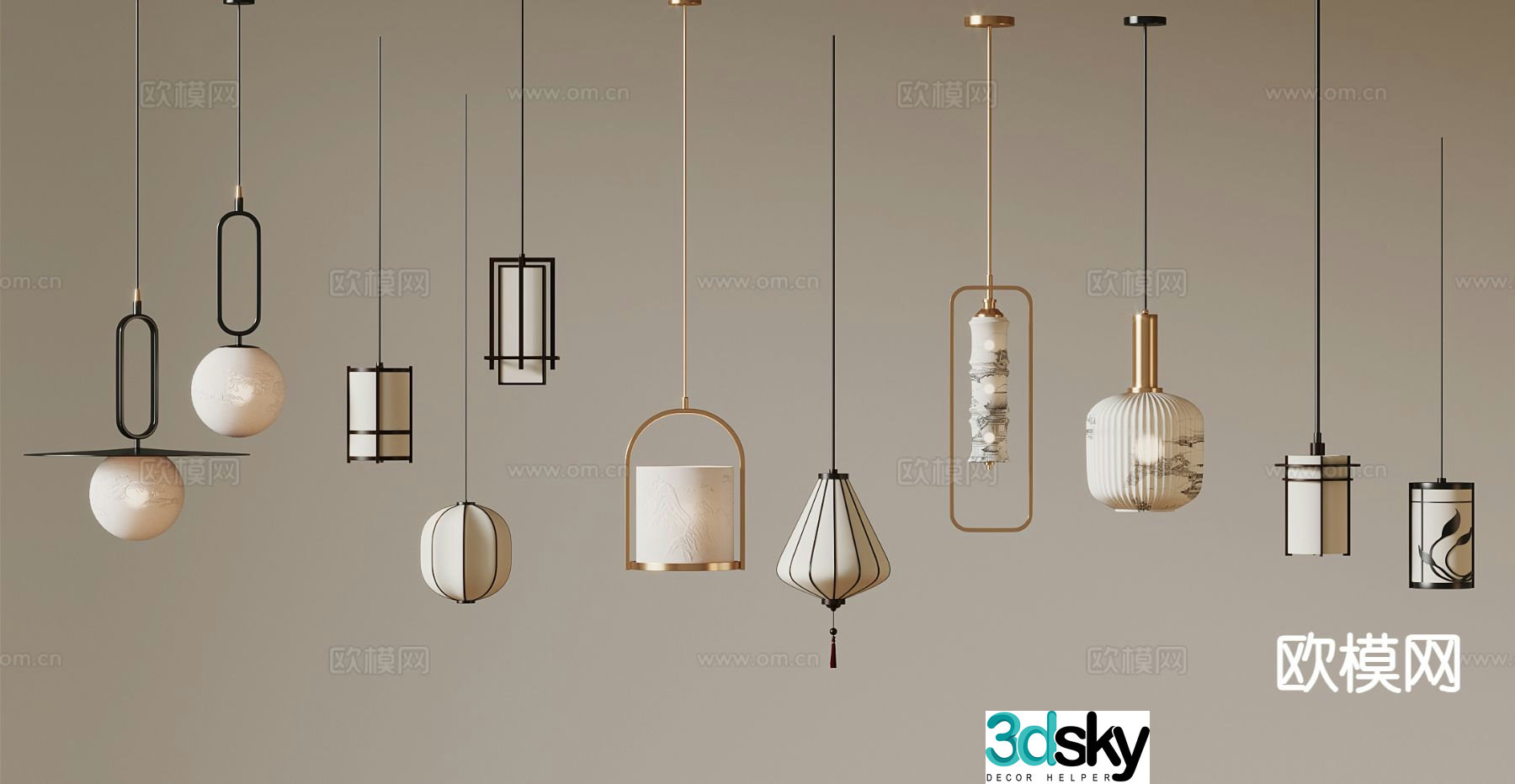 New Chinese style small chandelier 3d model