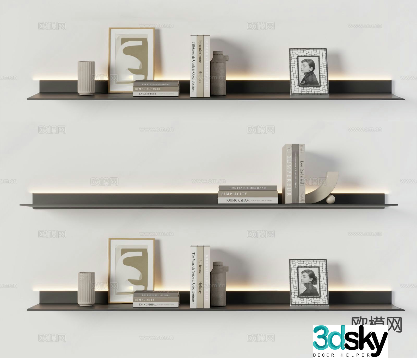 Modern wall hanging laminate bookshelf 3d model