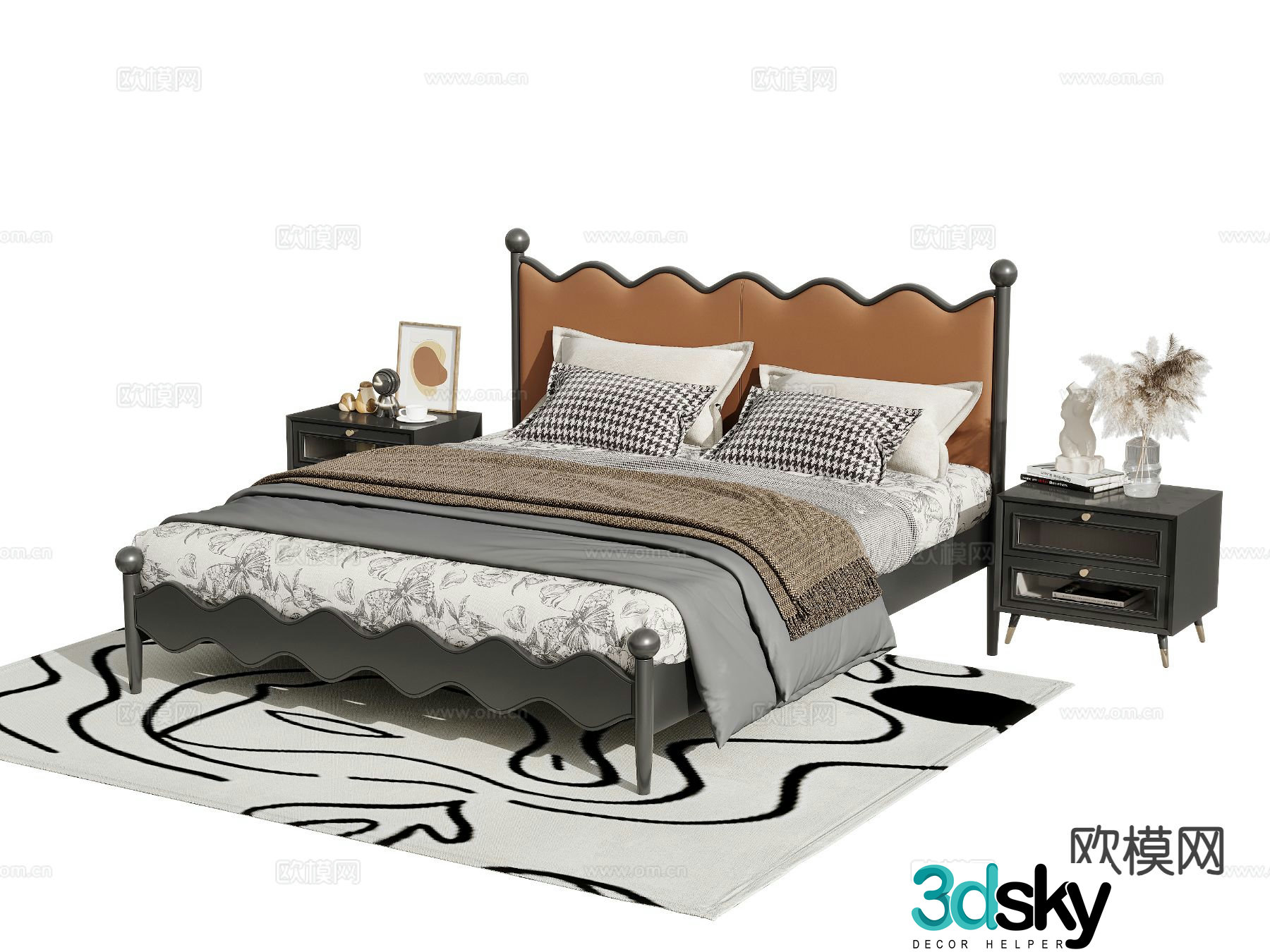 Medieval style double bed 3d model