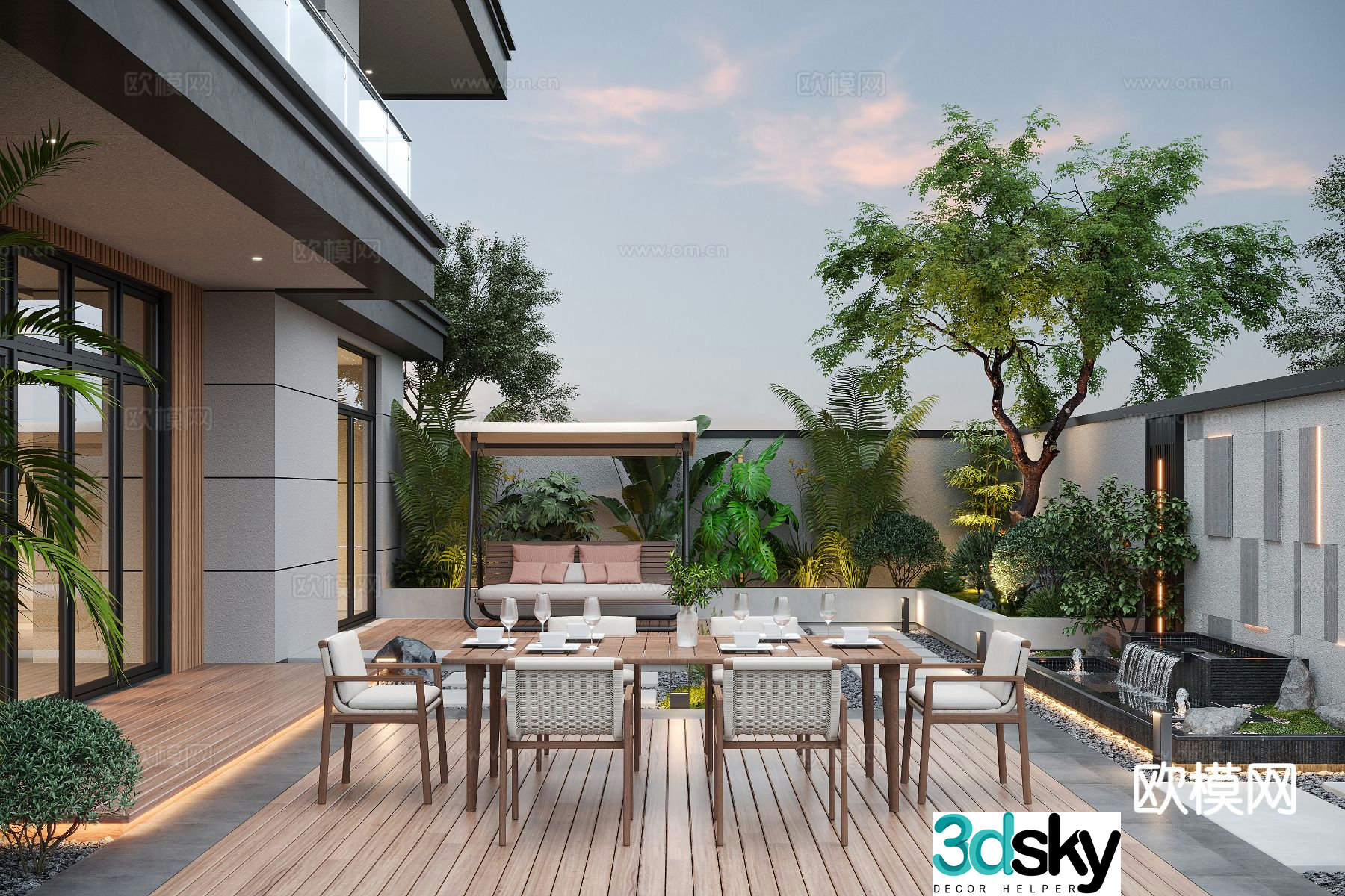 Villa garden courtyard landscape 3d model